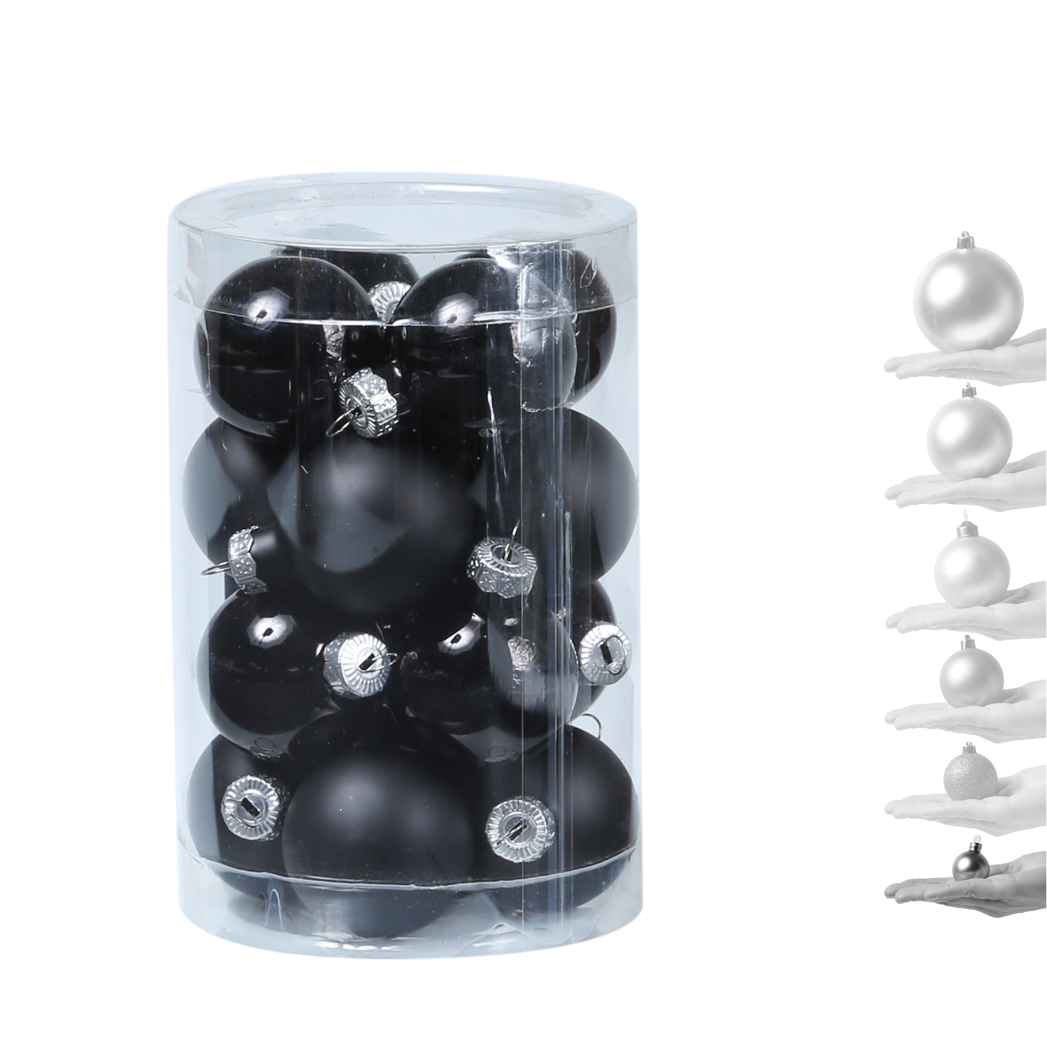 Christbaumkugel - Weihnachtsbaumkugel - Glas - D: 3,5cm - glänzend und matt - schwarz - 16er Set