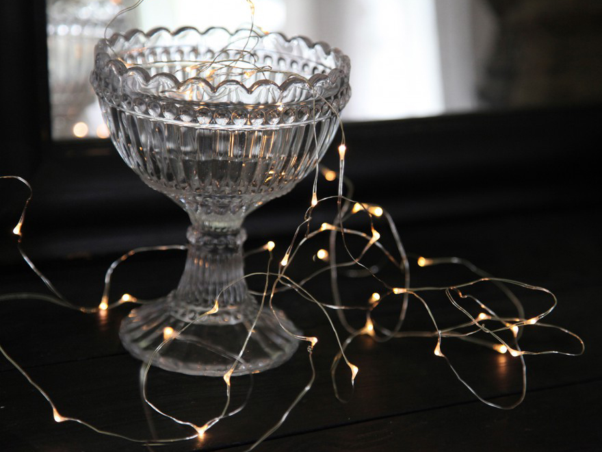 LED Drahtlichterkette "Dew Drop" - 40 warmweiße LED - silberner Draht - 4m - Batteriebetrieb - Timer
