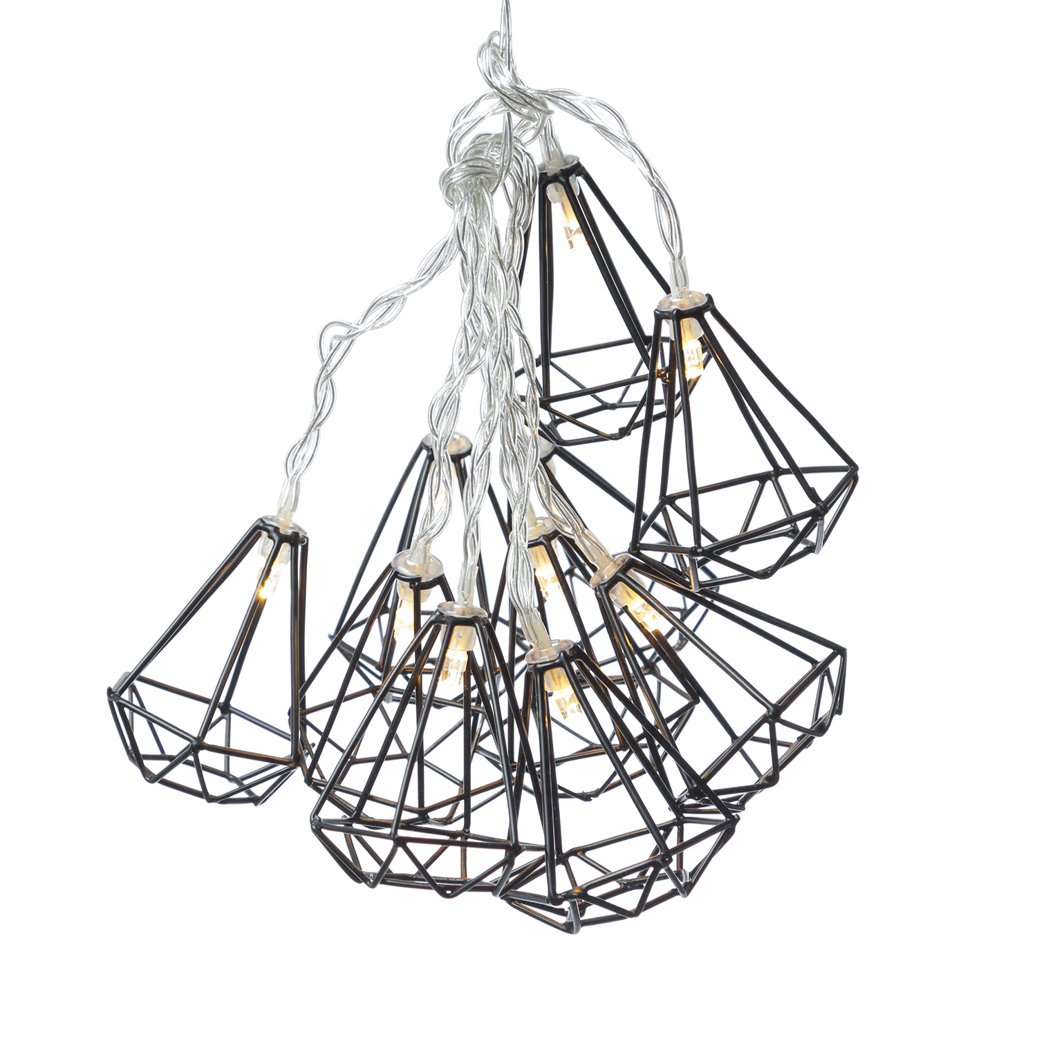 LED Lichterkette DIAMANT - 10 kleine beleuchtete Diamanten - Timer - Batterie - L: 1,59m - schwarz