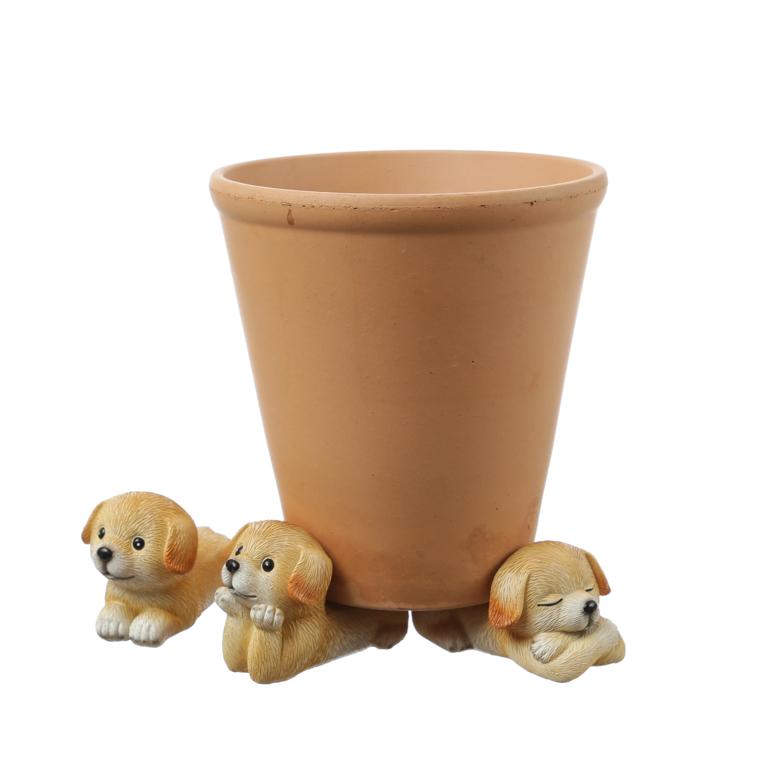 Blumentopffüße niedliche Hunde - Pflanzkübel Untersetzer - Kübelfüße - Polyresin - braun - 3er Set