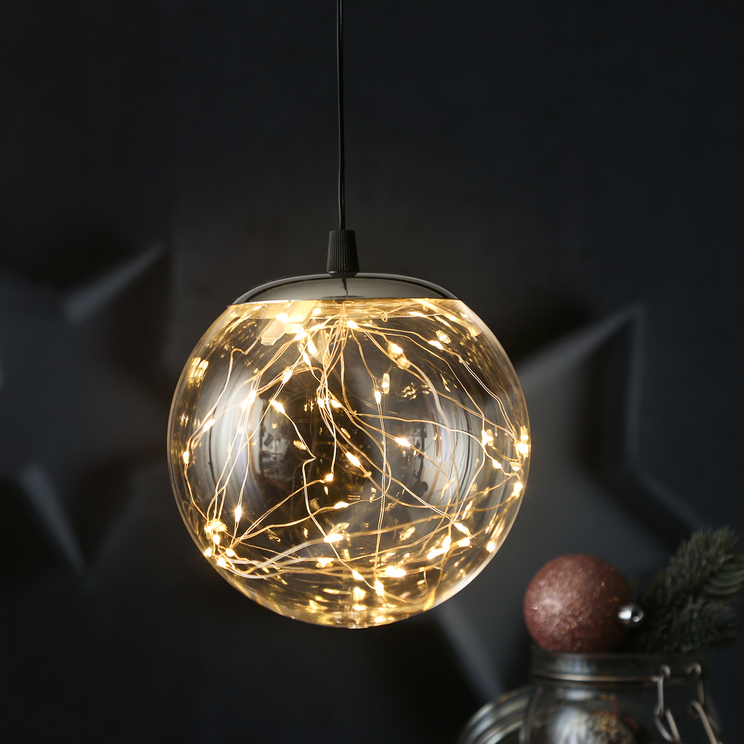 LED Lichterkugel mit Drahtlichterkette - 40 warmweiße LED - Timer - D: 15cm - f. Innen/Außen