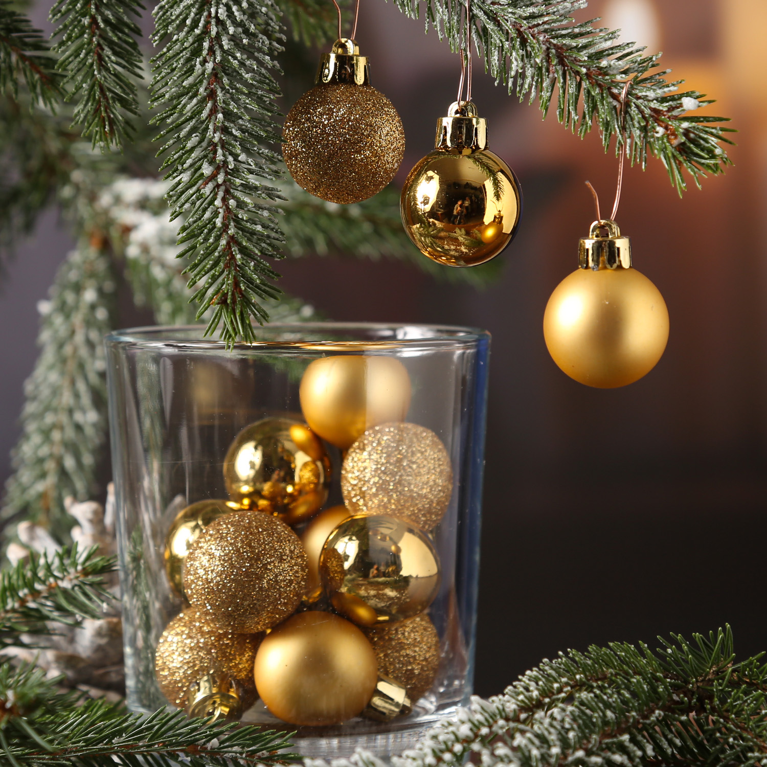 Christbaumkugel - Weihnachtskugel - bruchfest - D: 3cm - glänzend matt glitzernd - gold - 14er Set
