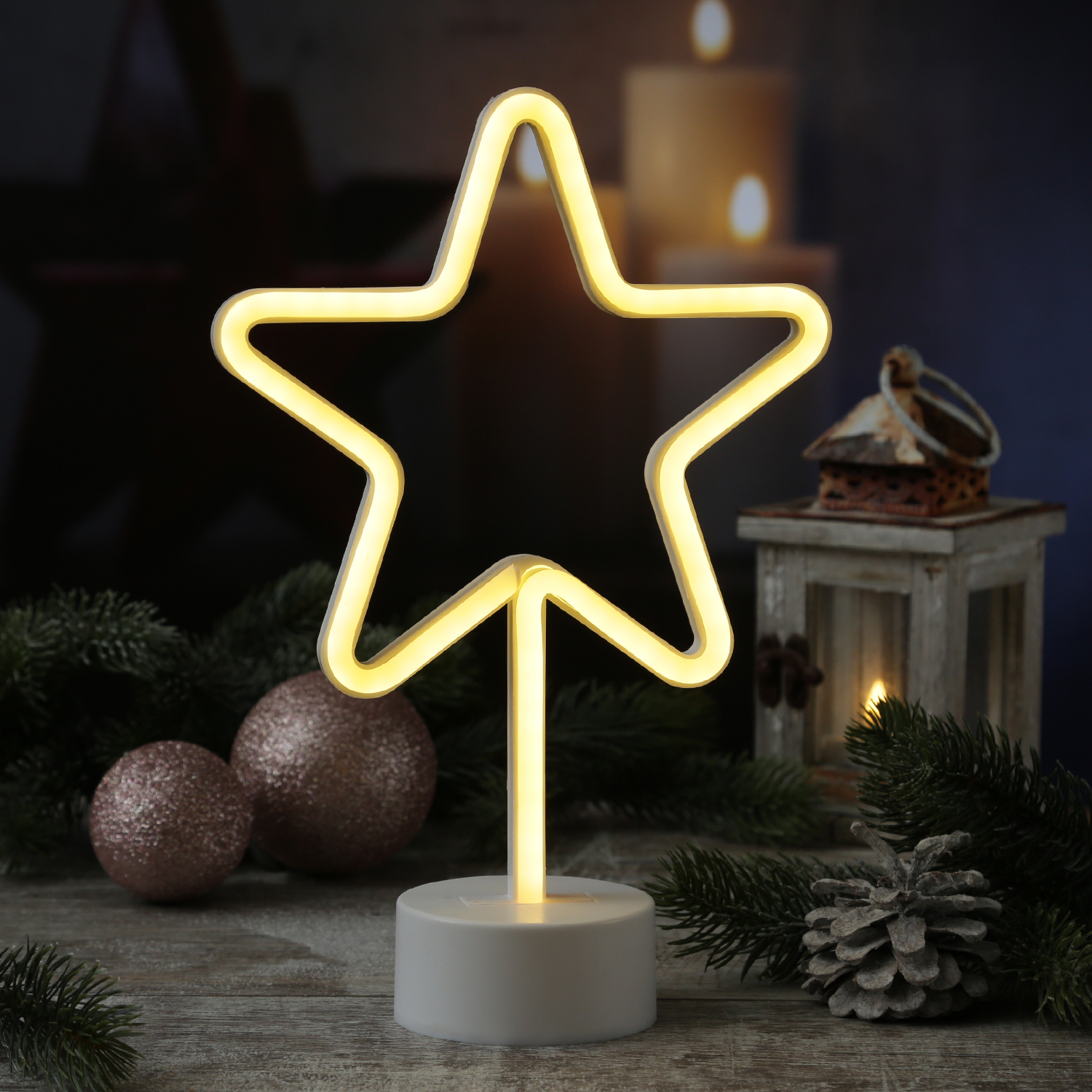 LED NEON Figur STERN - Dekoleuchte - H: 30cm - Batterie oder USB Betrieb - stehend - warmweiß