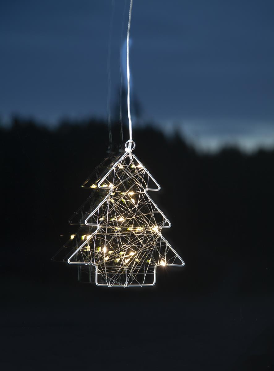 LED-Leuchtbaum "Whirl" - Fensterdeko mit Saugnapf - 12 warmweiße LED - silber - Metall - 20x17cm