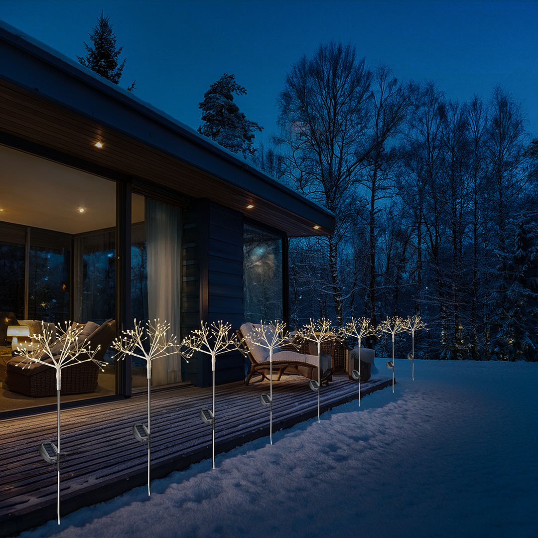 LED Solarstab Feuerwerk - Gartendeko - 80 warmweiße LED - H: 80cm - Lichtsensor - 8 Modi - weiß