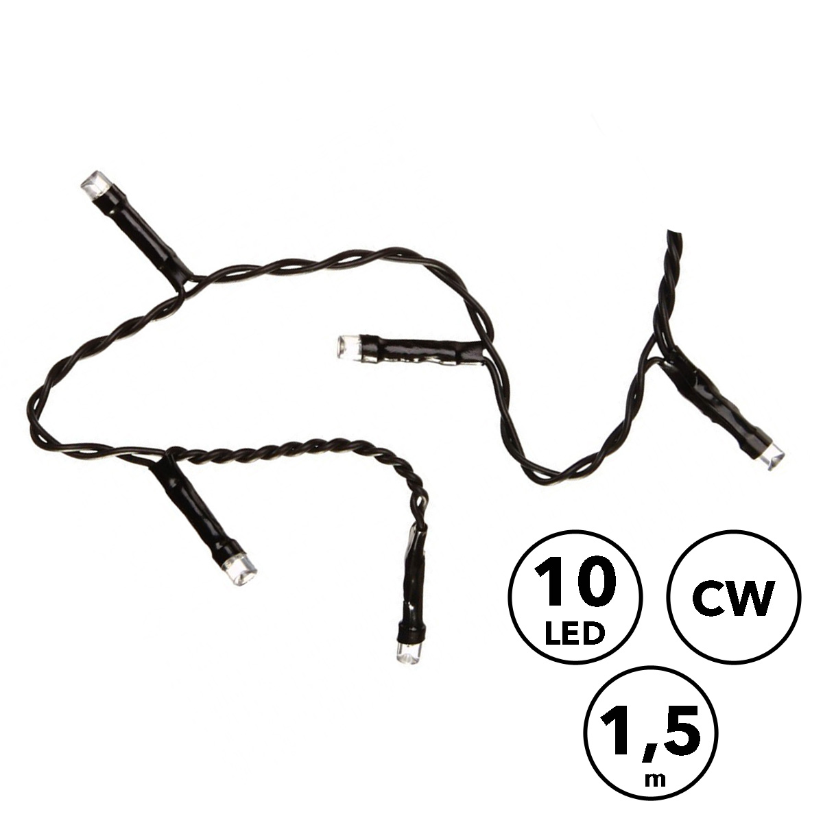 LED Lichterkette - 10 kaltweiße LED - Batteriebetrieb - L:1,5m - Innen - schwarzes Kabel - 3er Set