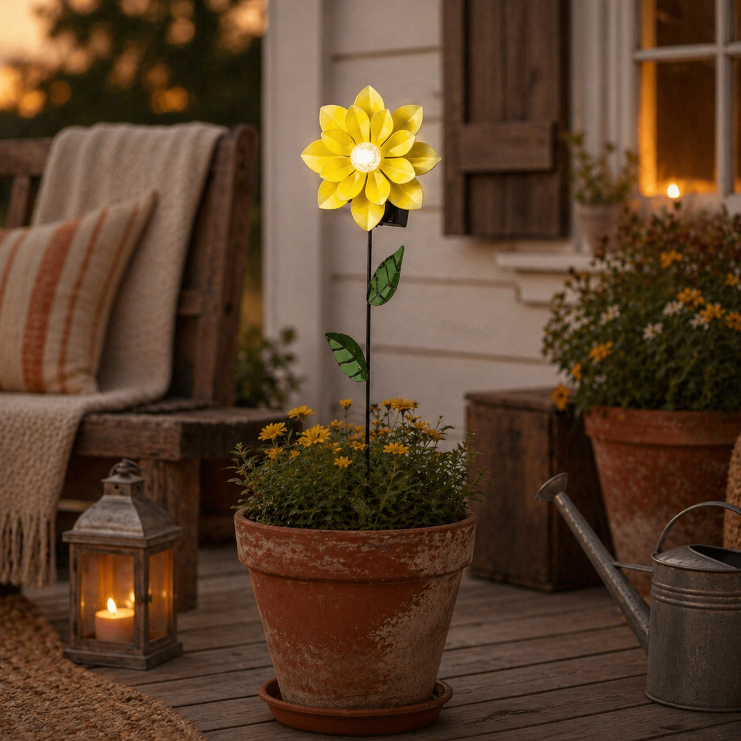 LED Solar Gartenstecker Blume - warmweiße LED - H: 49,5cm - Lichtsensor - gelb