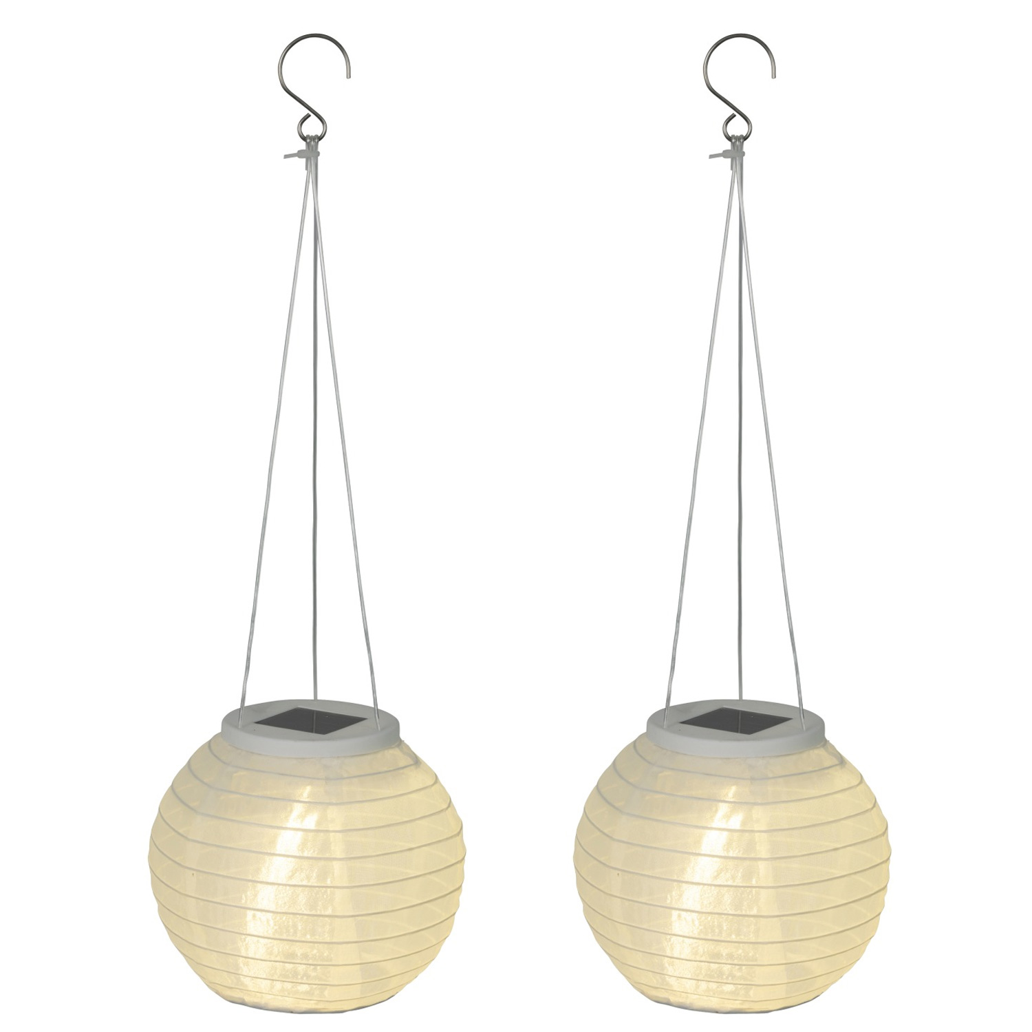 LED Solar Lampions - warmweiße LED - H: 10cm - D: 15cm - Lichtsensor - weiß - 2er Set