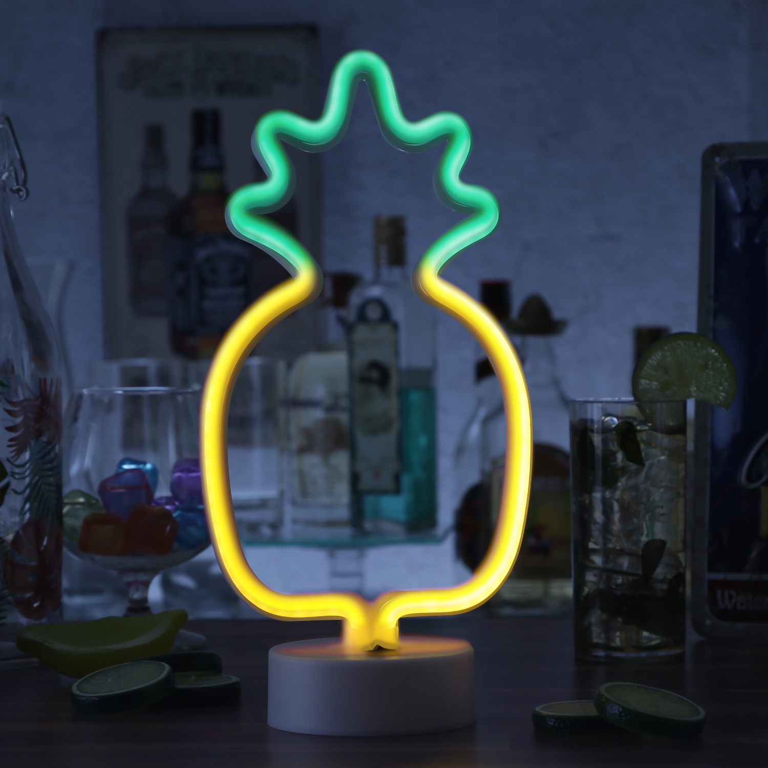 LED NEON Figur ANANAS - Neon Schild - H: 33cm - Batterie oder USB Betrieb - stehend