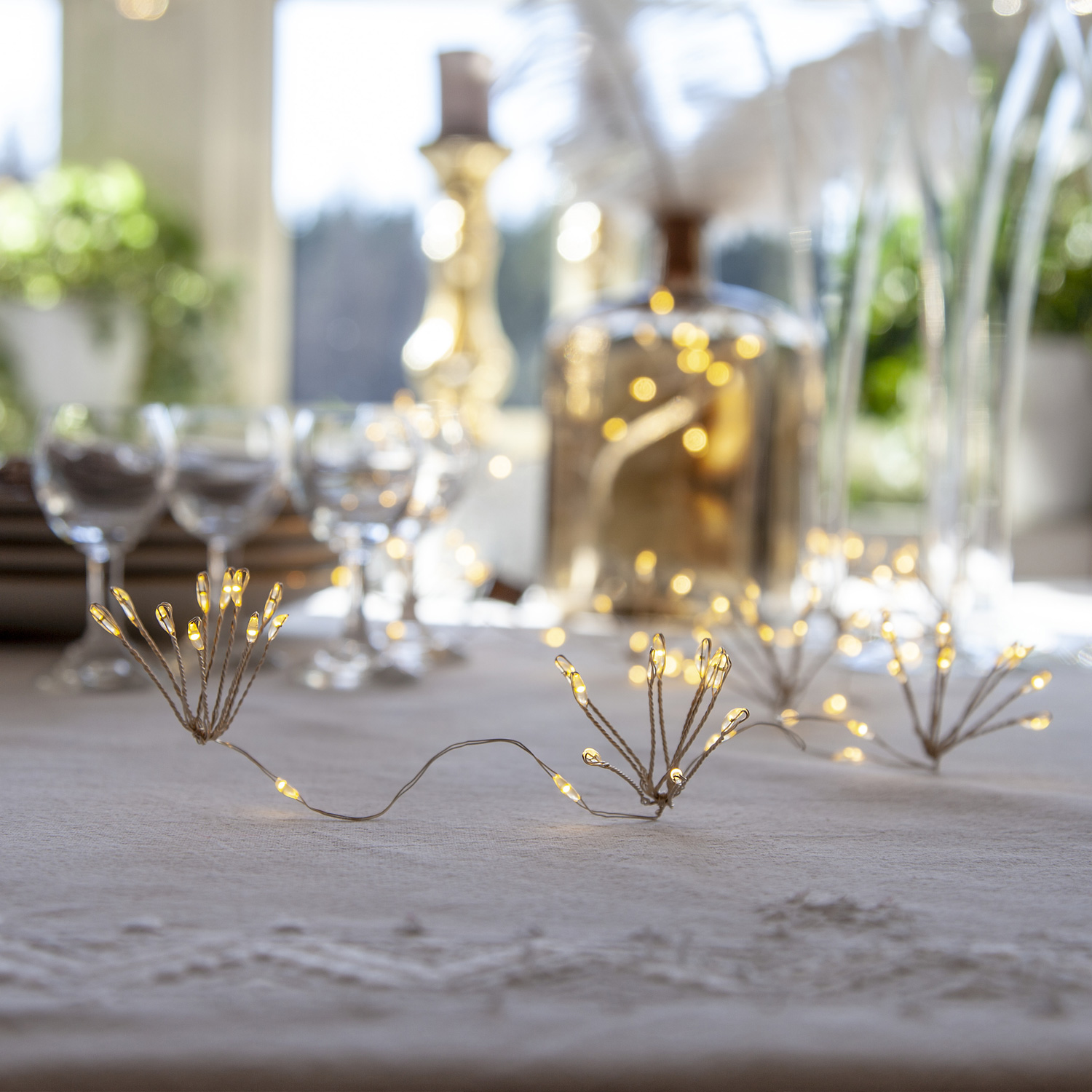 LED Lichterkette Dew Drop Blume - 120 Tautropfen LED - 10 Blüten - L: 1,4m - Timer - Batterie