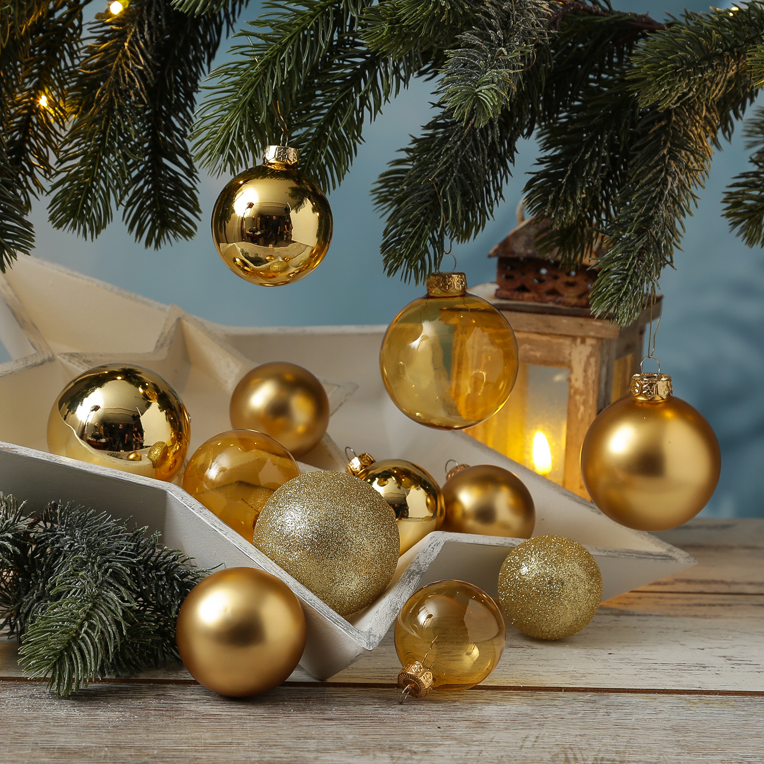 Christbaumkugel - Weihnachtsbaumkugel - Glas - glänzend, matt, glitzernd - gold - 42 Stück
