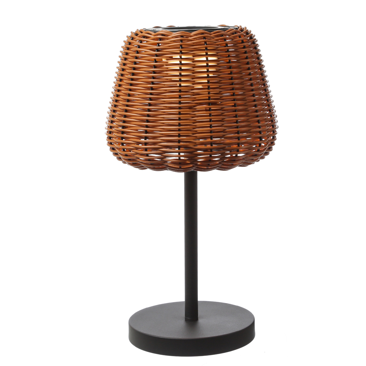 LED Garten Tischleuchte - in Rattanoptik - H: 45cm - dimmbar - aufladbar - mit Fernb. - hell braun