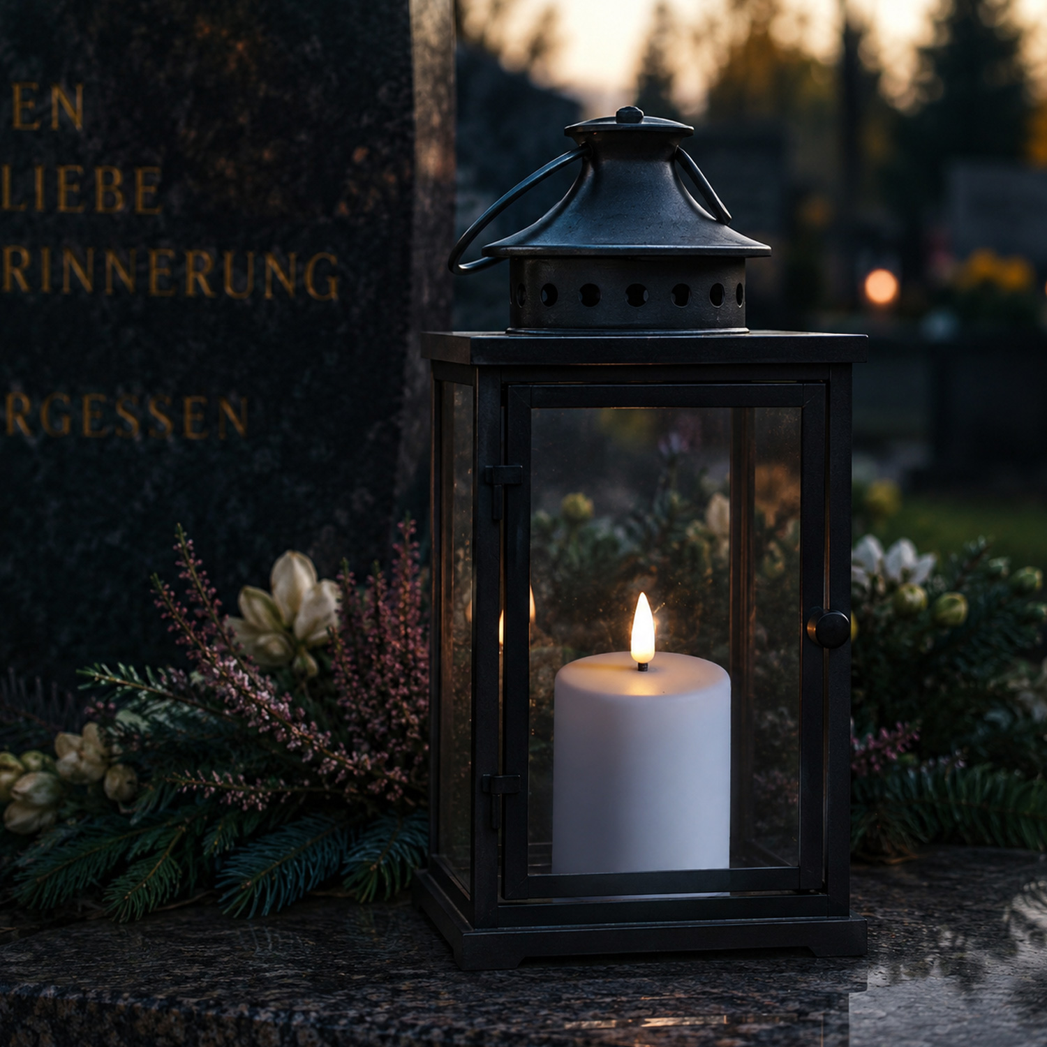 LED Mini Kerze/Grabkerze - H: 10cm/D: 6,1cm - Timer/Sensor - für Innen/Außen - bis 1200h - weiß