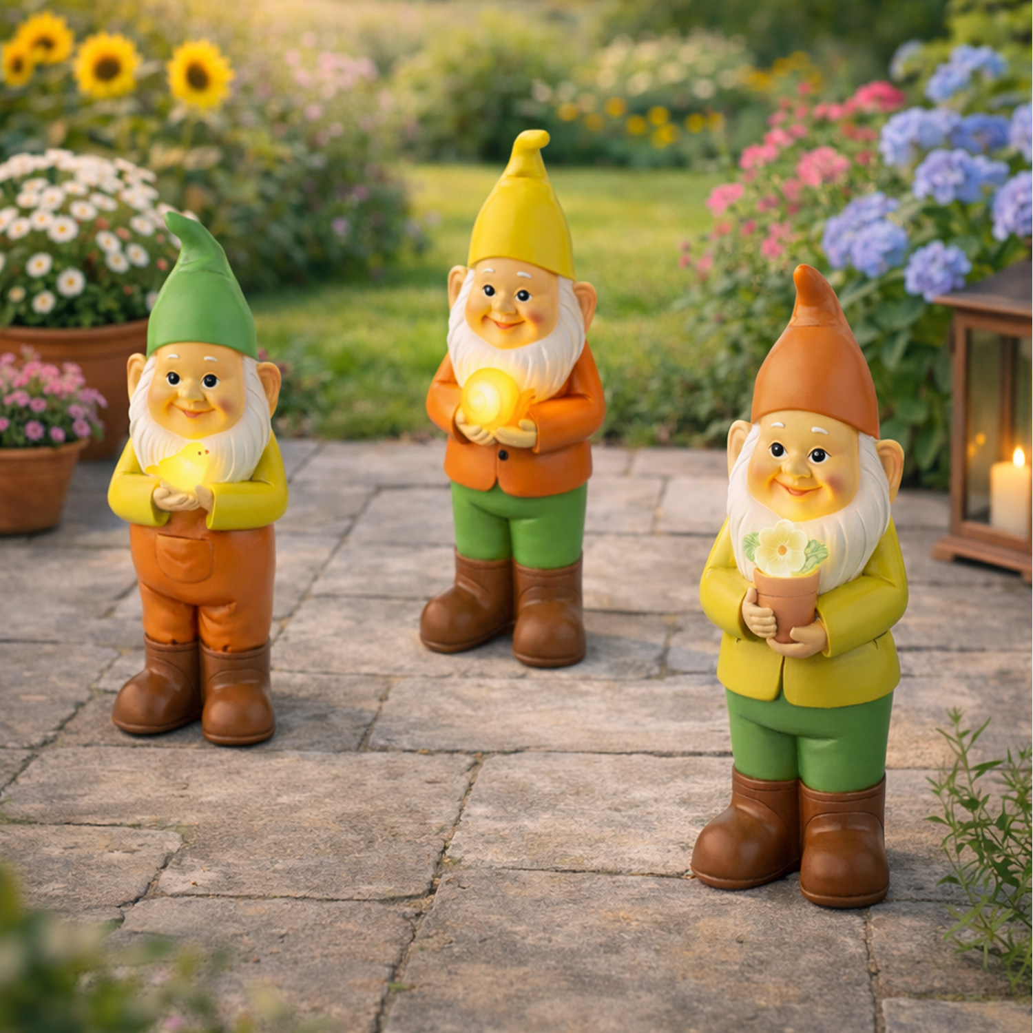 LED Solar Gartenzwerg mit Schnecke - Gartenfigur - warmweiße LED - Lichtsensor - H: 28,5cm