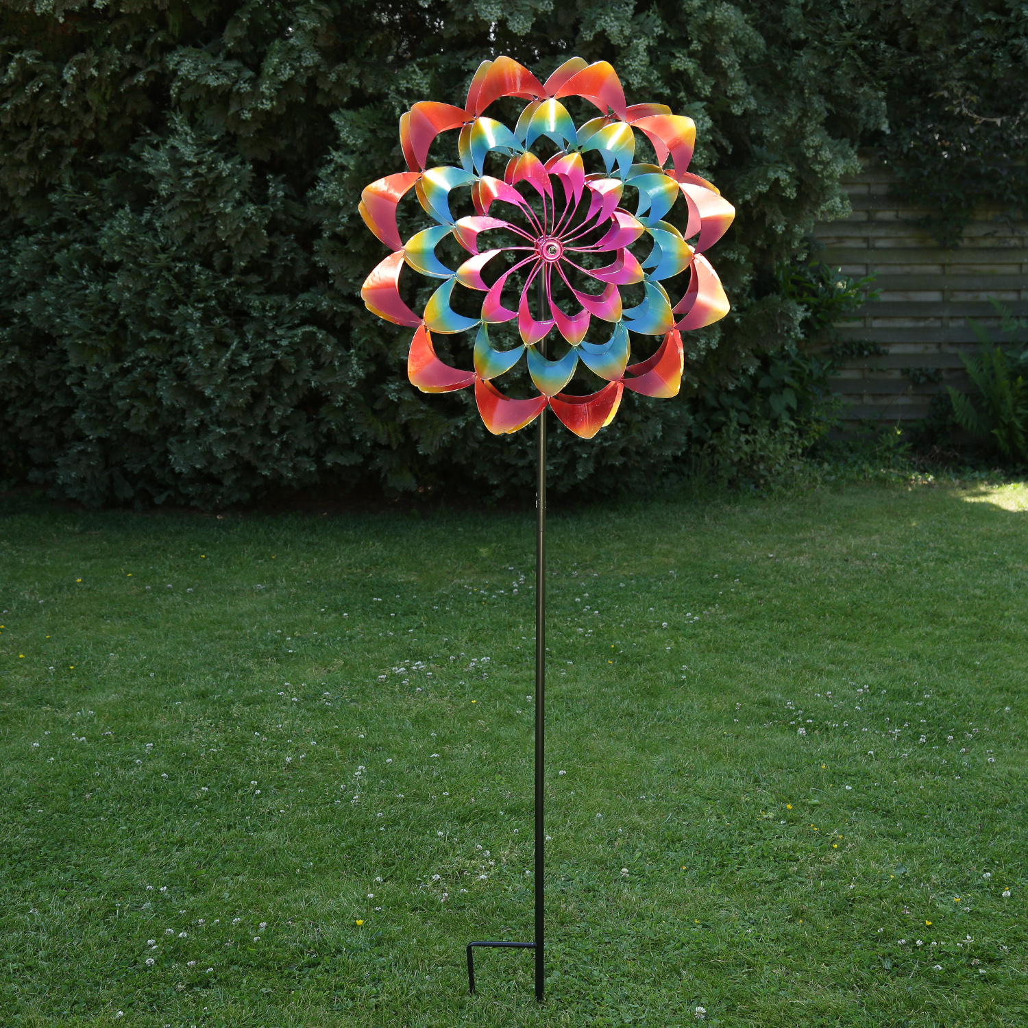 Doppel Windrad - Gartendeko - Metall - Erdspieß - H: 1,83m - bunt