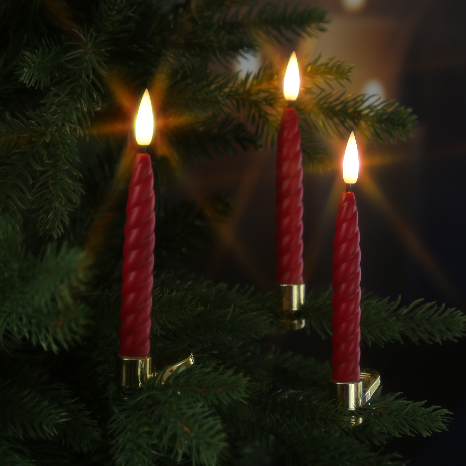 LED Baumkerzen TWIST mit Clip - kabellos - Fernbedienung -Timer - für Innen - rot - 10er Set
