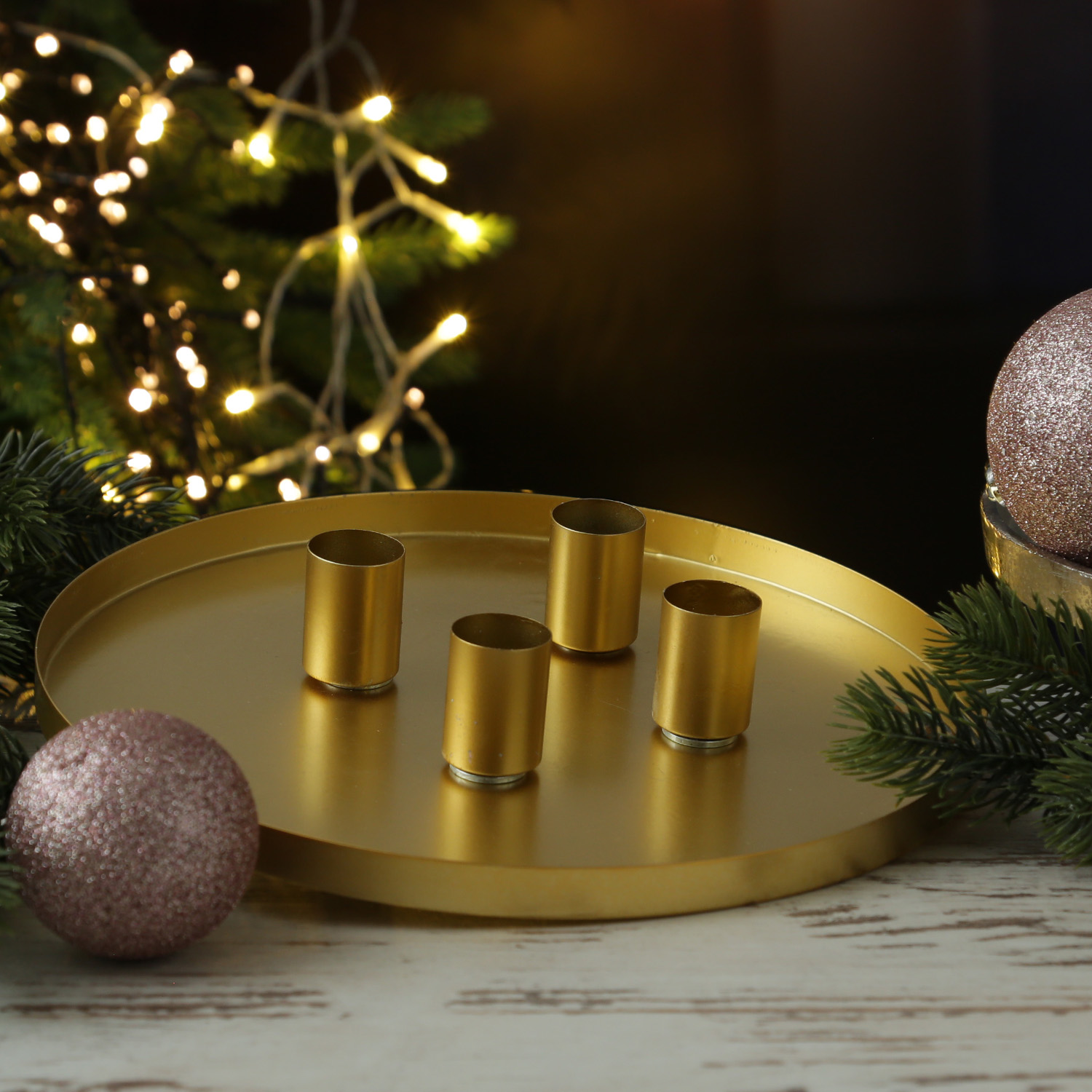 Stabkerzenhalter magnetisch - Kerzenständer für 4 Stabkerzen - Kerzentablett - D: 25cm - gold