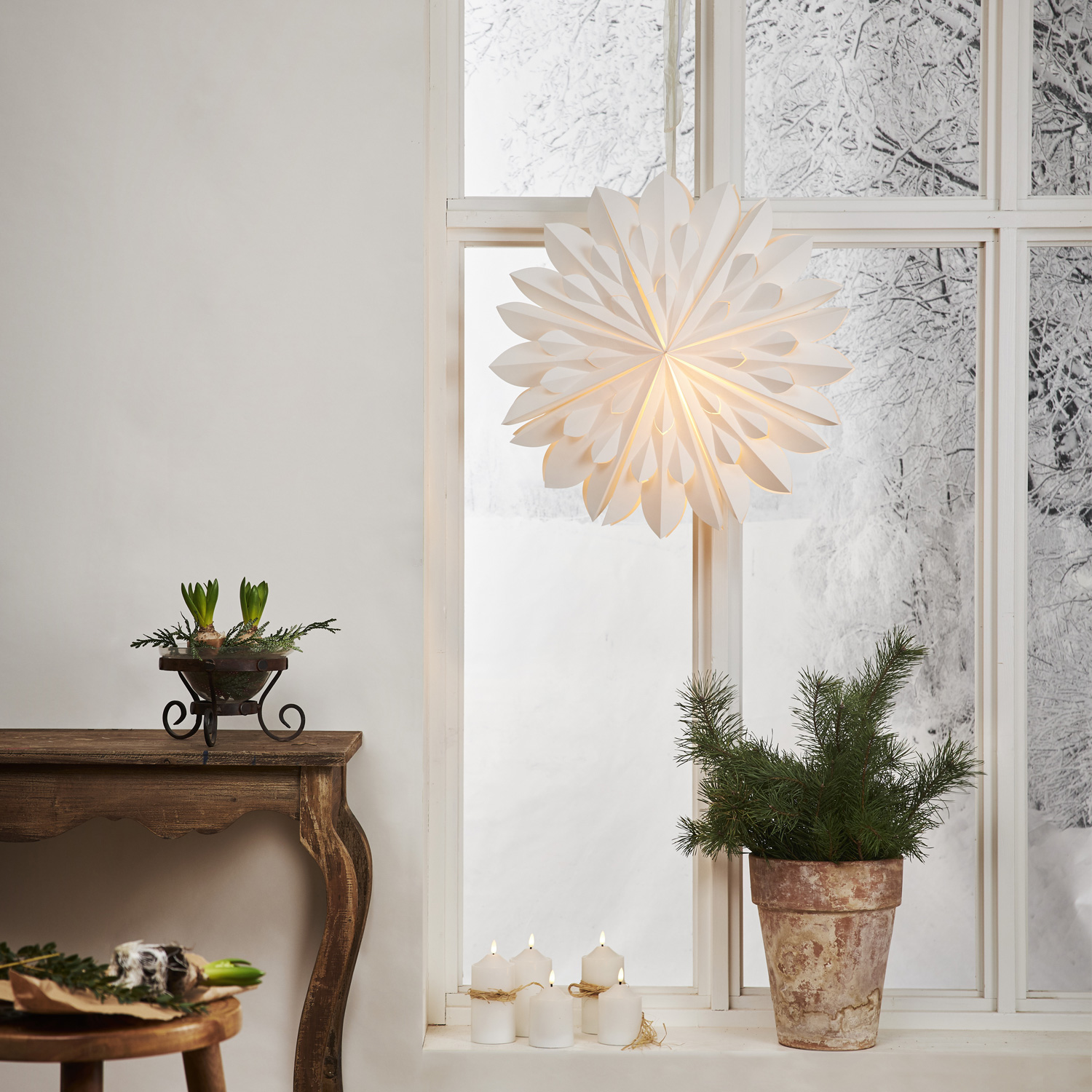 Papierstern Clipp - hängend - D: 60cm - mit Band - Papier - weiß