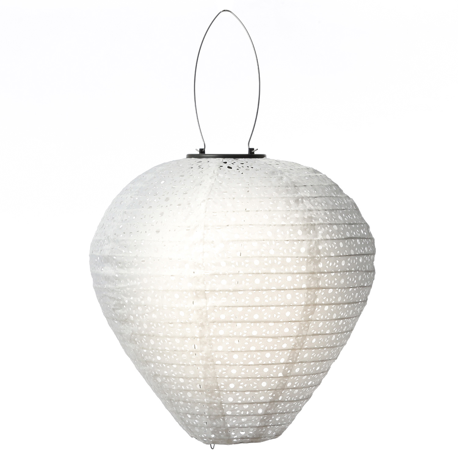 LED Solar Lampion Ballon - mit Blumenmuster - warmweiße LED - H: 30cm - D: 30cm - Lichtsensor - weiß