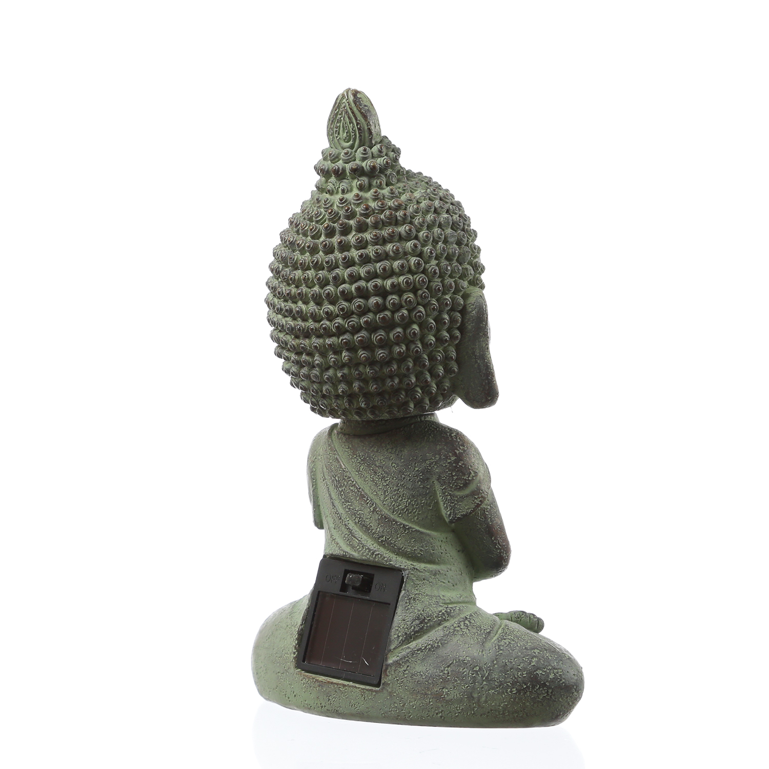 LED Solar Buddha - Gartenfigur - Polyresin - H- 19cm - Daemmerungssensor - hellgrau