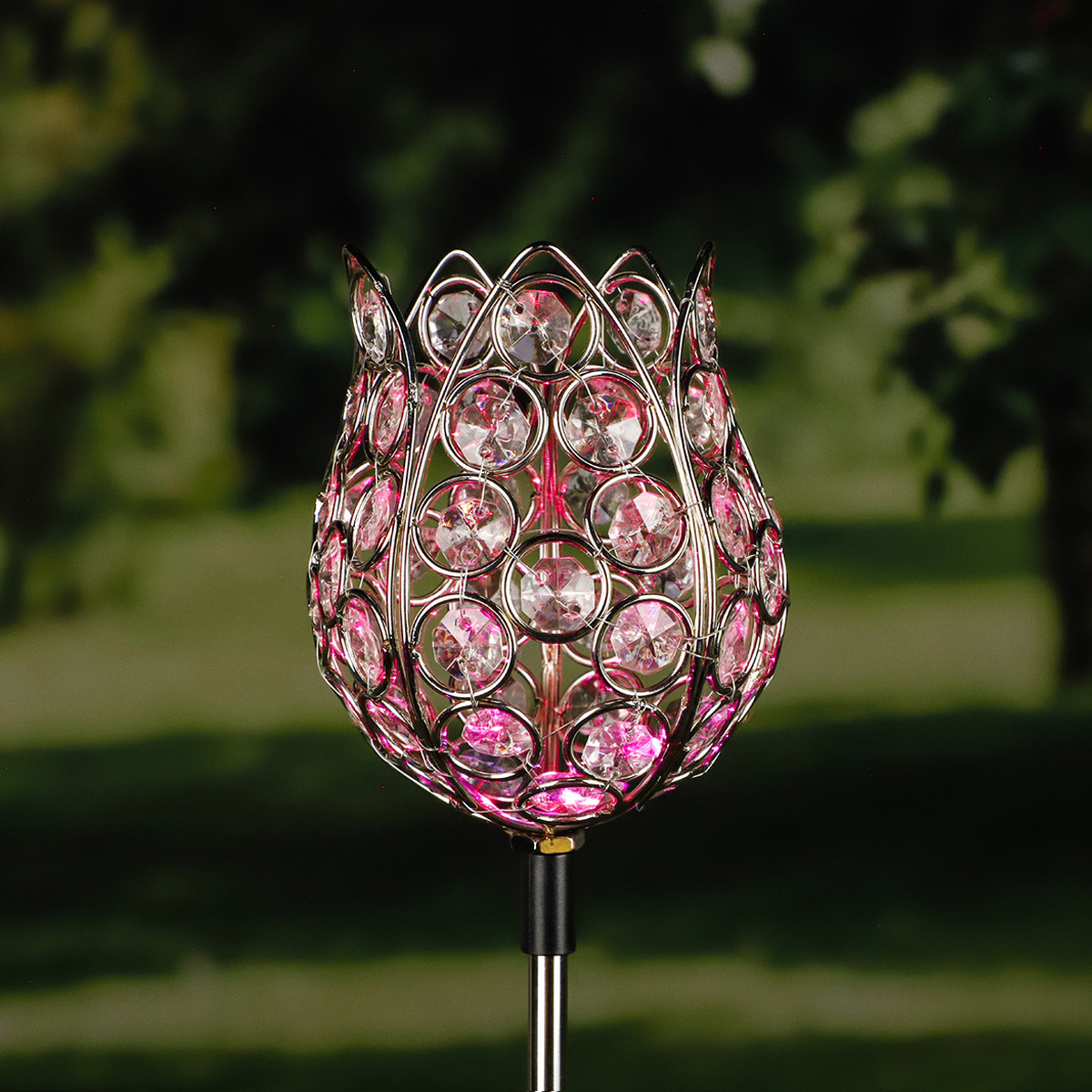 LED Solarstab "Kristallblume" - farbwechselnde LED - H: 65cm - 2er Set
