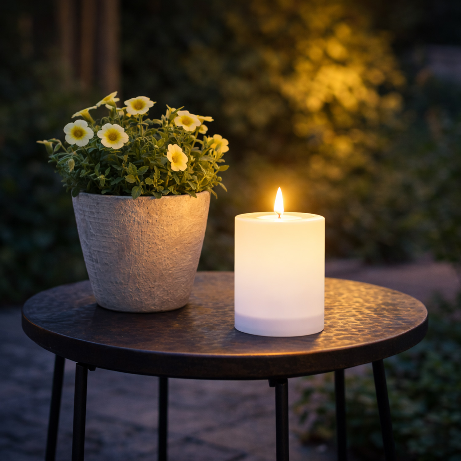 LED Solar Kerze - Outdoorkerze - H: 12,5cm, D: 7,5cm - Dämmerungssensor - für Außen - weiß