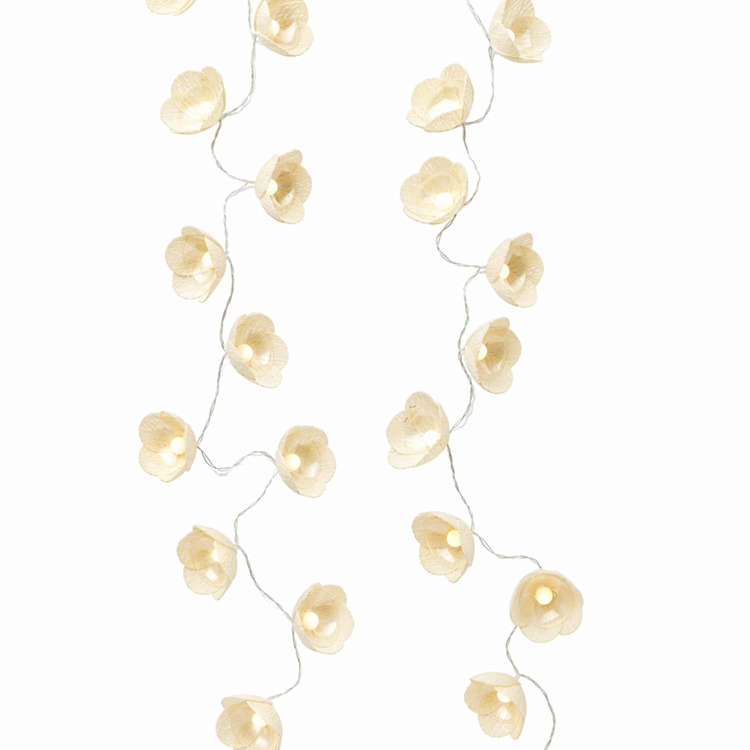 LED Lichterkette Blumen - 15 weiße Blüten - Batterie/Timer - L: 1,4m - Innen/Außen