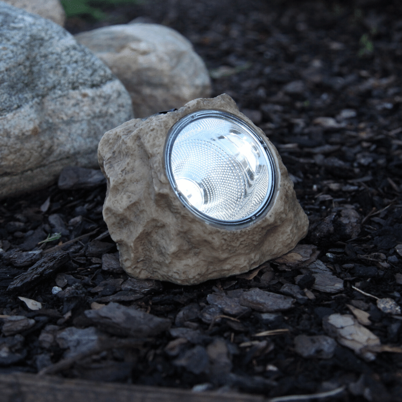 LED Solar Stein "Rocky" - Spot mit kaltweißer LED - Dämmerungssensor - H: 11cm