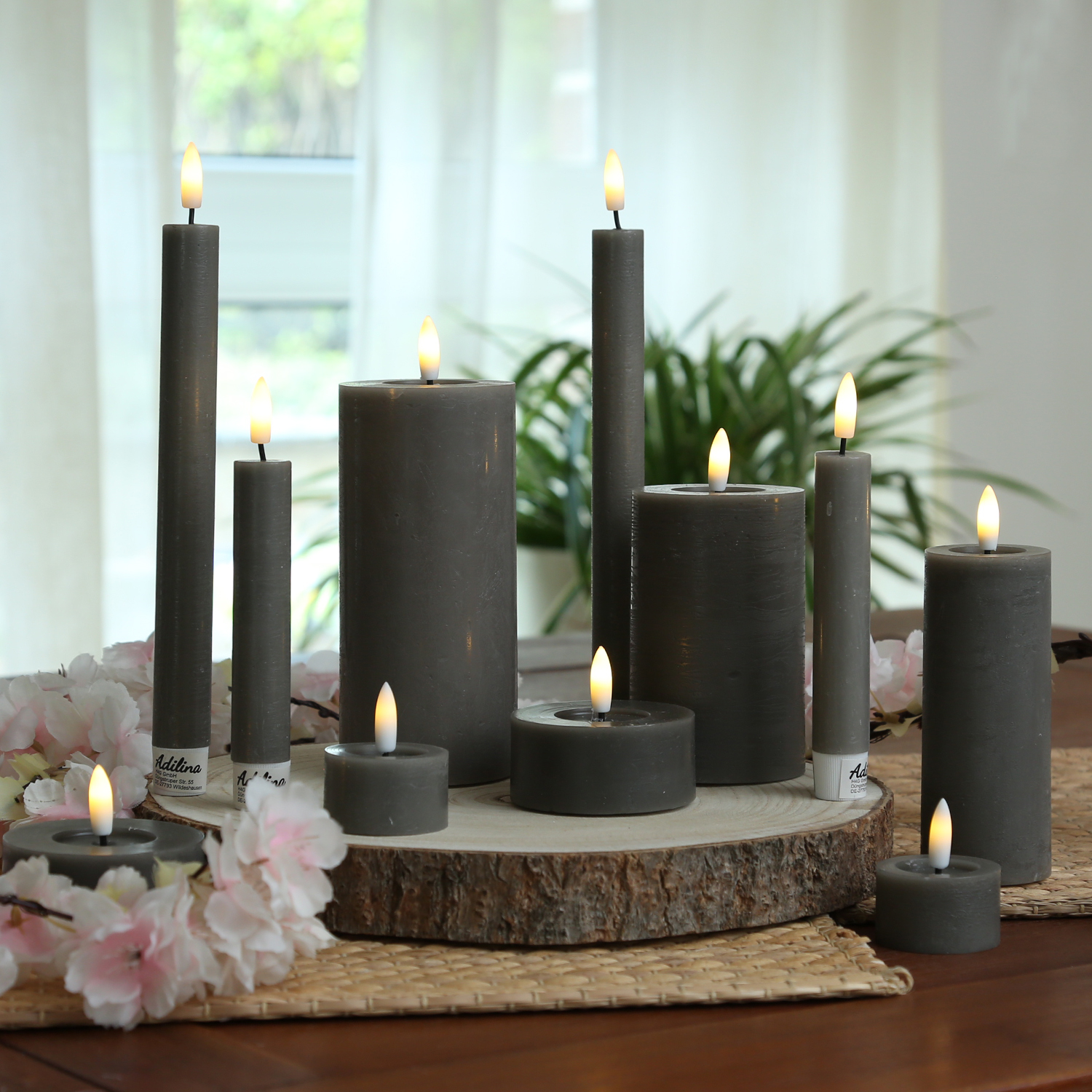 LED Teelichter LINA - Rustik-Optik - Echtwachs - Timer - mit Batterien - D: 4,5cm H: 5cm - 2St.