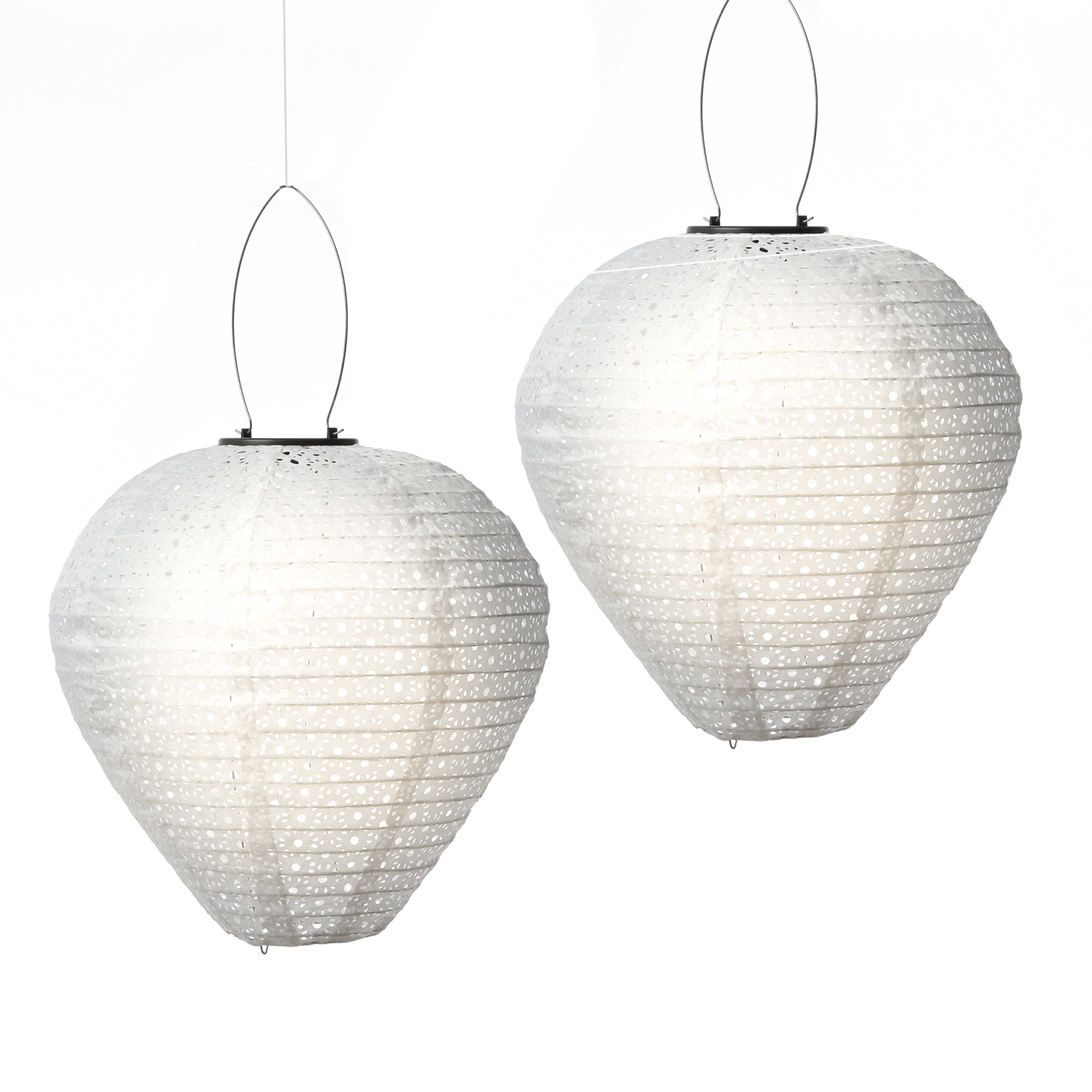LED Solar Lampion Ballon - Blumenmuster - warmweiß - H: 30cm - D:30cm - Lichtsensor - weiß - 2 Stück