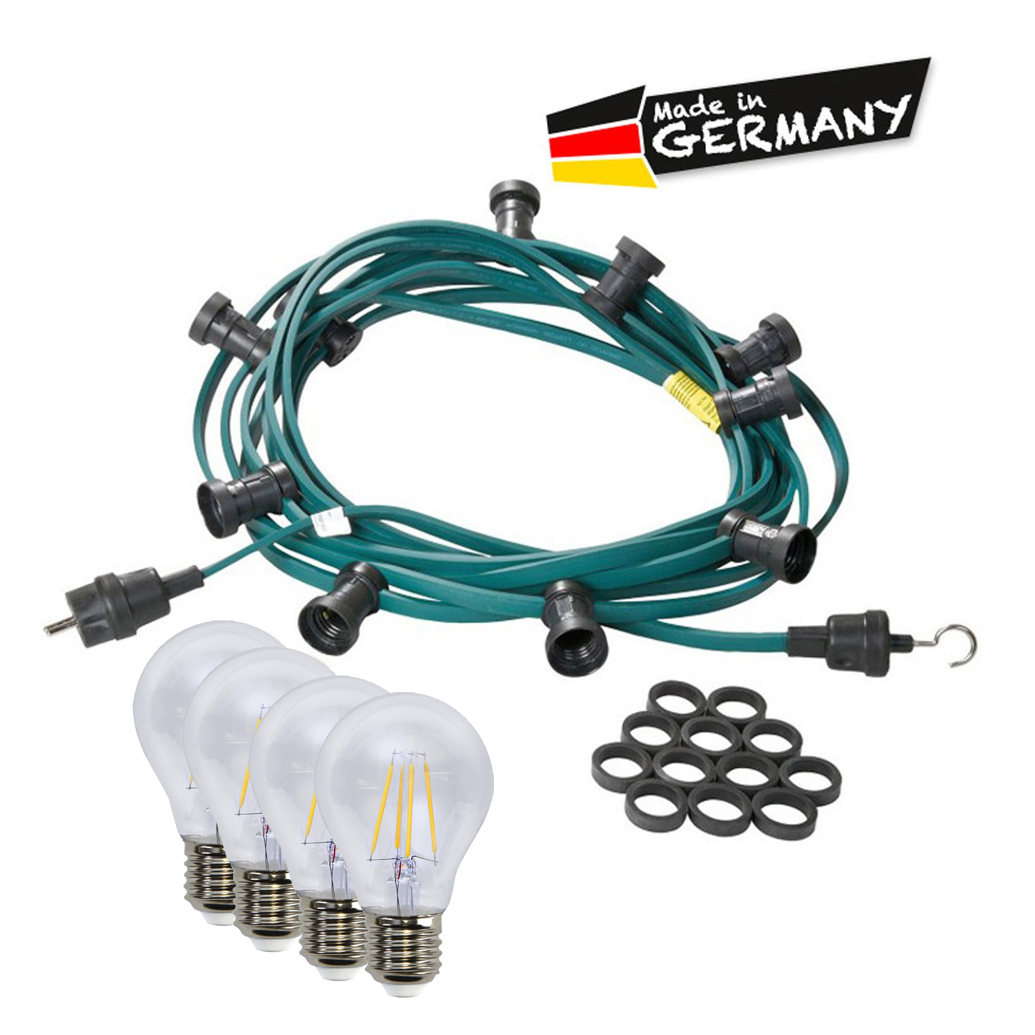 Illu-/Partylichterkette 5m - Außenlichterkette grün - Made in Germany - 5 dimmbare Filament LED