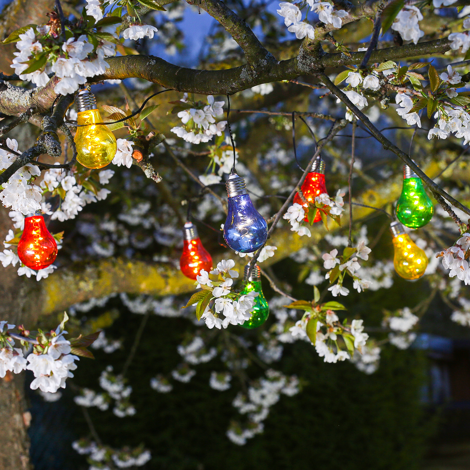LED Solar Lichterkette GLOW - bunte Glühbirnen mit Drahtlichterkette - warmweiße LED - L: 4,5m