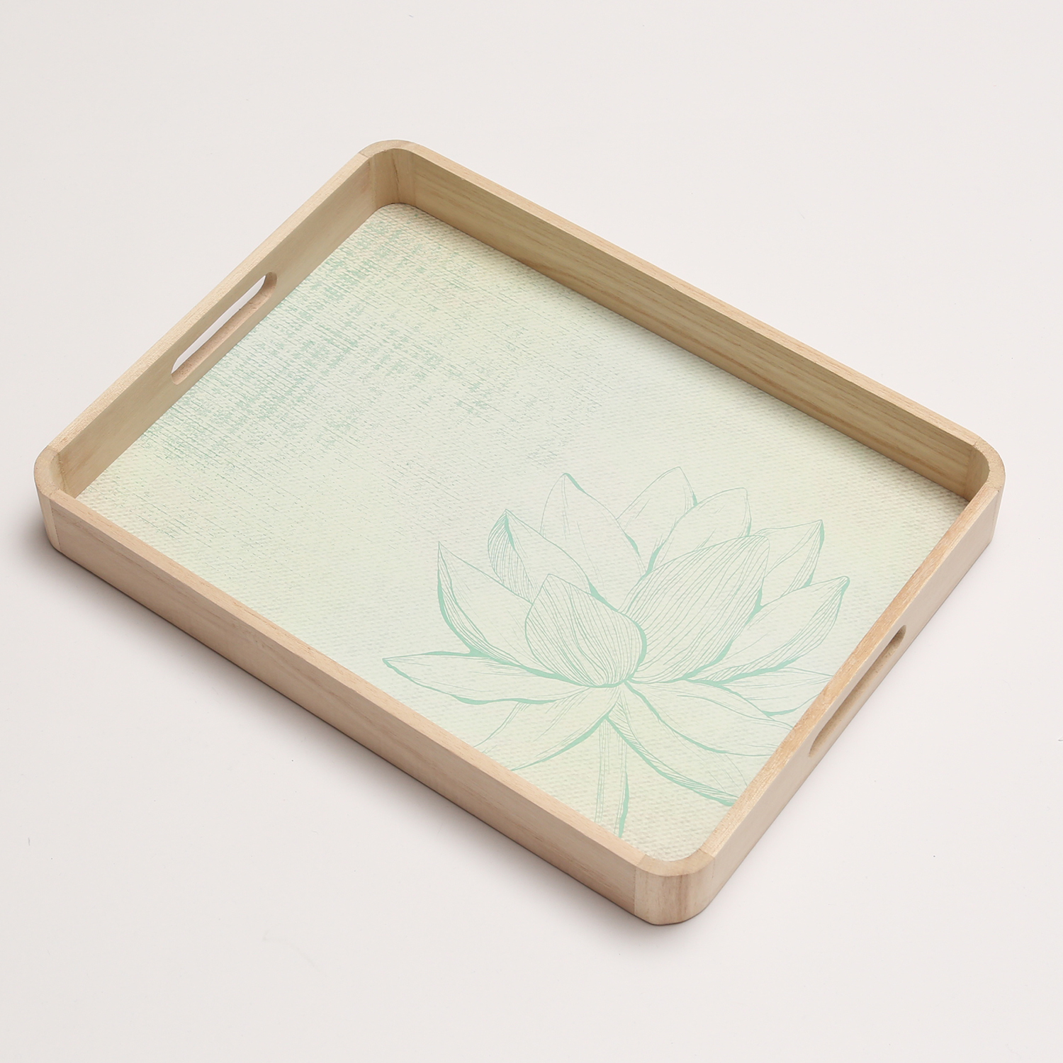 Tablett LOTUS - Dekotablett - Holz - L: 40cm - B: 30cm - weiß, grün