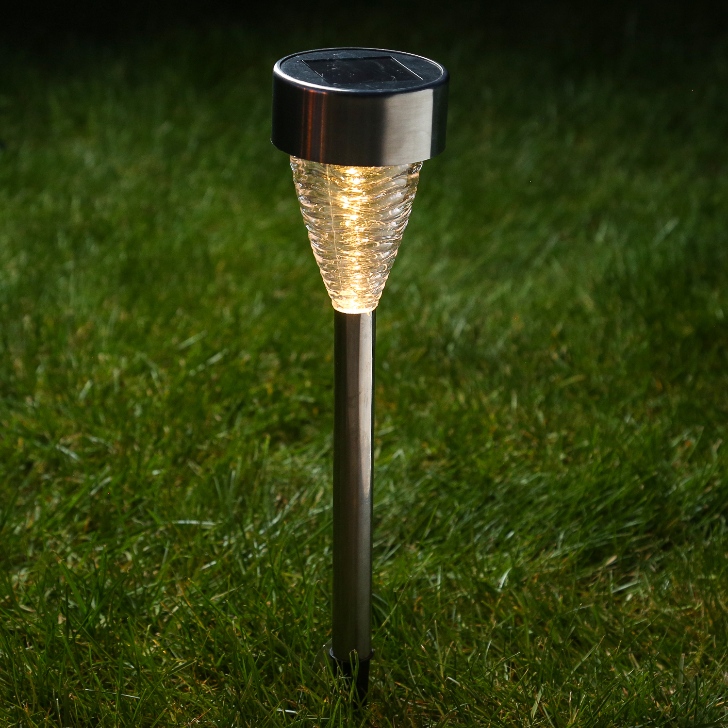 LED Solar Wegleuchten mit Erdspieß - Edelstahl - warmweiße LED - H: 29,5cm - silber - 4er Set