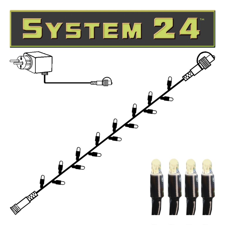 System 24 Starterset - LED Lichterkette 5m mit Trafo - koppelbar bis 1500 LED - 49 warmweiße LED