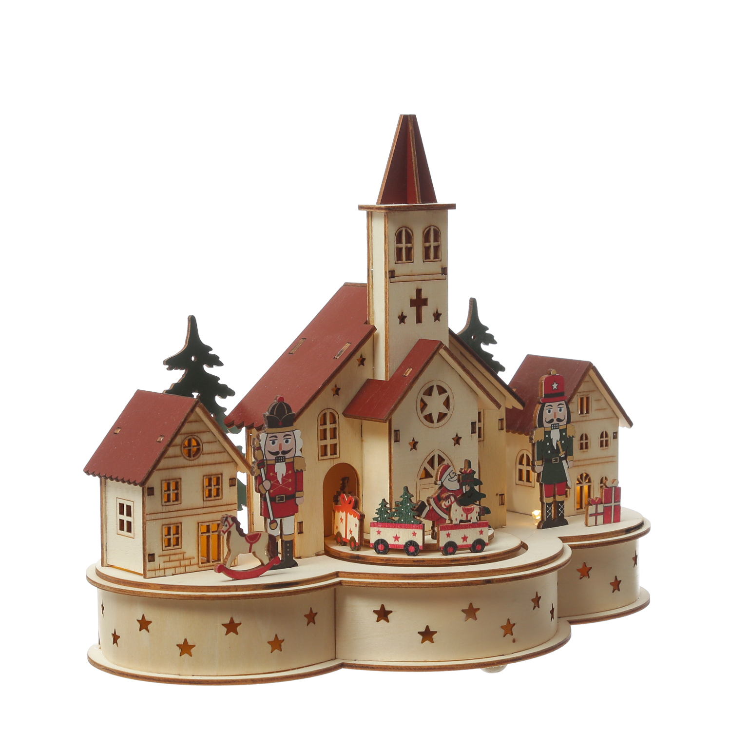 LED Weihnachtsdorf mit Musik und fahrendem Zug - beleuchtete Weihnachsszene - H: 24,5cm