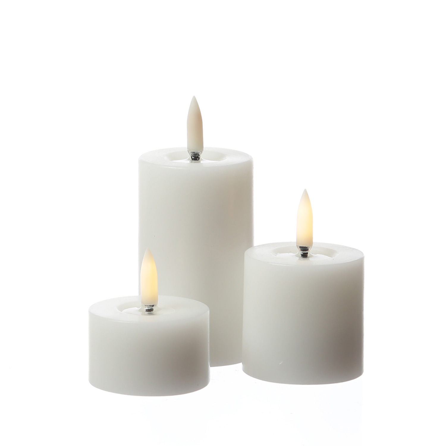 LED Mini Kerzenset THEA - Echtwachs - 3 Groessen - D- 5cm - Timer - weiss - 3er Set