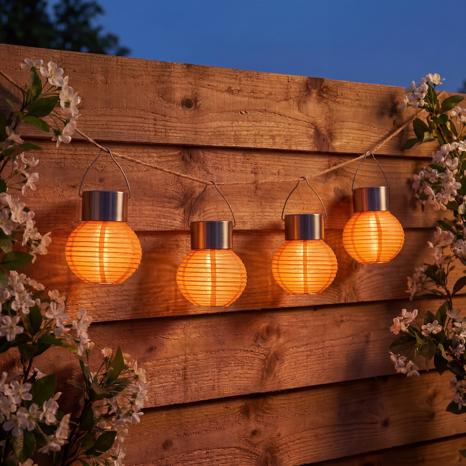 LED Solar Mini Lampions - kaltweiße LED - H: 9,5cm - D: 7cm - Lichtsensor - orange - 4er Set