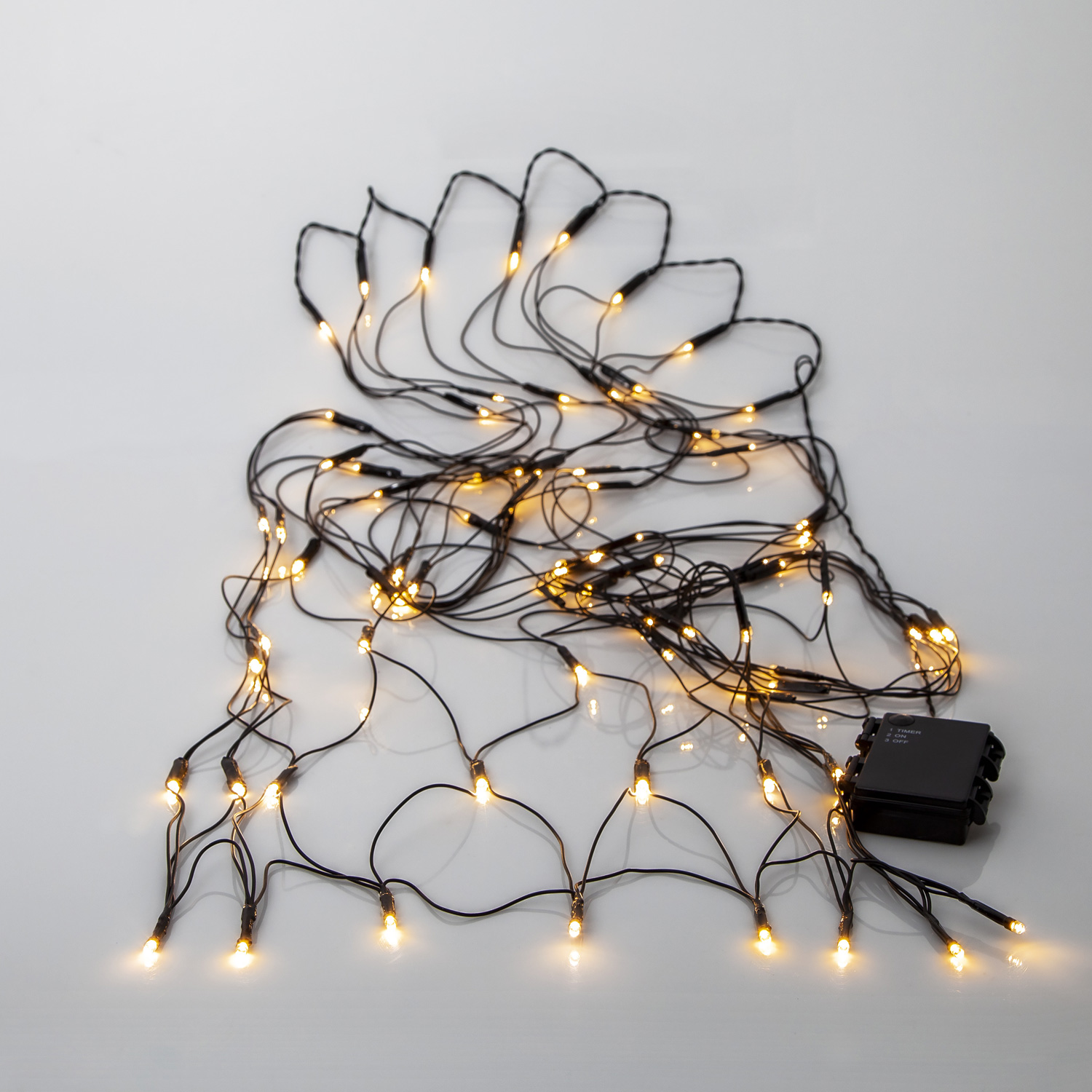 LED Lichternetz AKKU - 150x80 cm - 80 warmweiße LED -Timer - Batterie - outdoor - schwarz