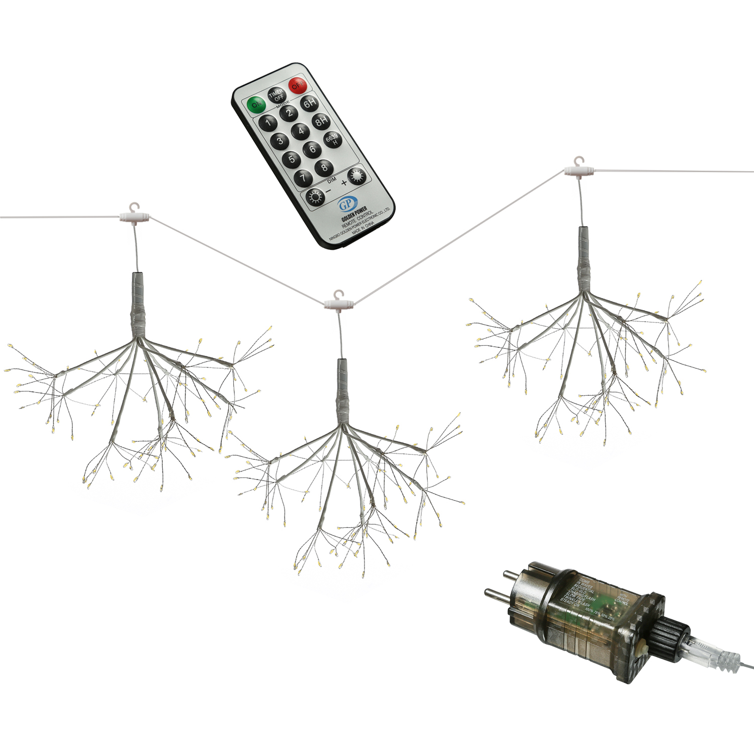 LED Feuewerk Leuchte - Polarsterne - Pusteblumen - 240LED - hängend - 8Funkt./Fernb. - 3er Set weiß