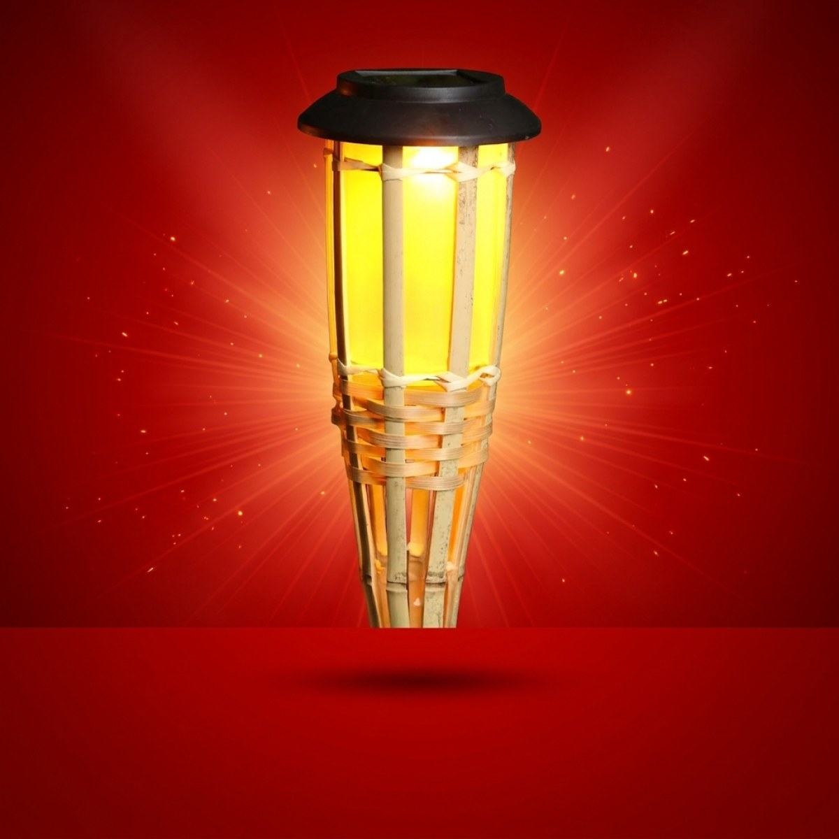 LED Solar Gartenfackel - Bambus Fackel - simulierter Flammeneffekt - H: 60cm - Lichtsensor - natur
