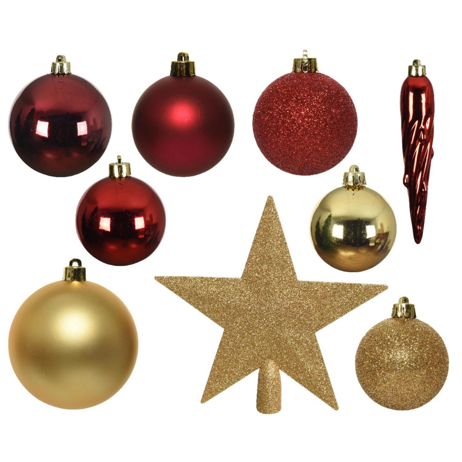 Christbaumkugel - Weihnachtsbaumkugel - bruchfest - glänzend matt glitzernd - gold, rot - 33er Set