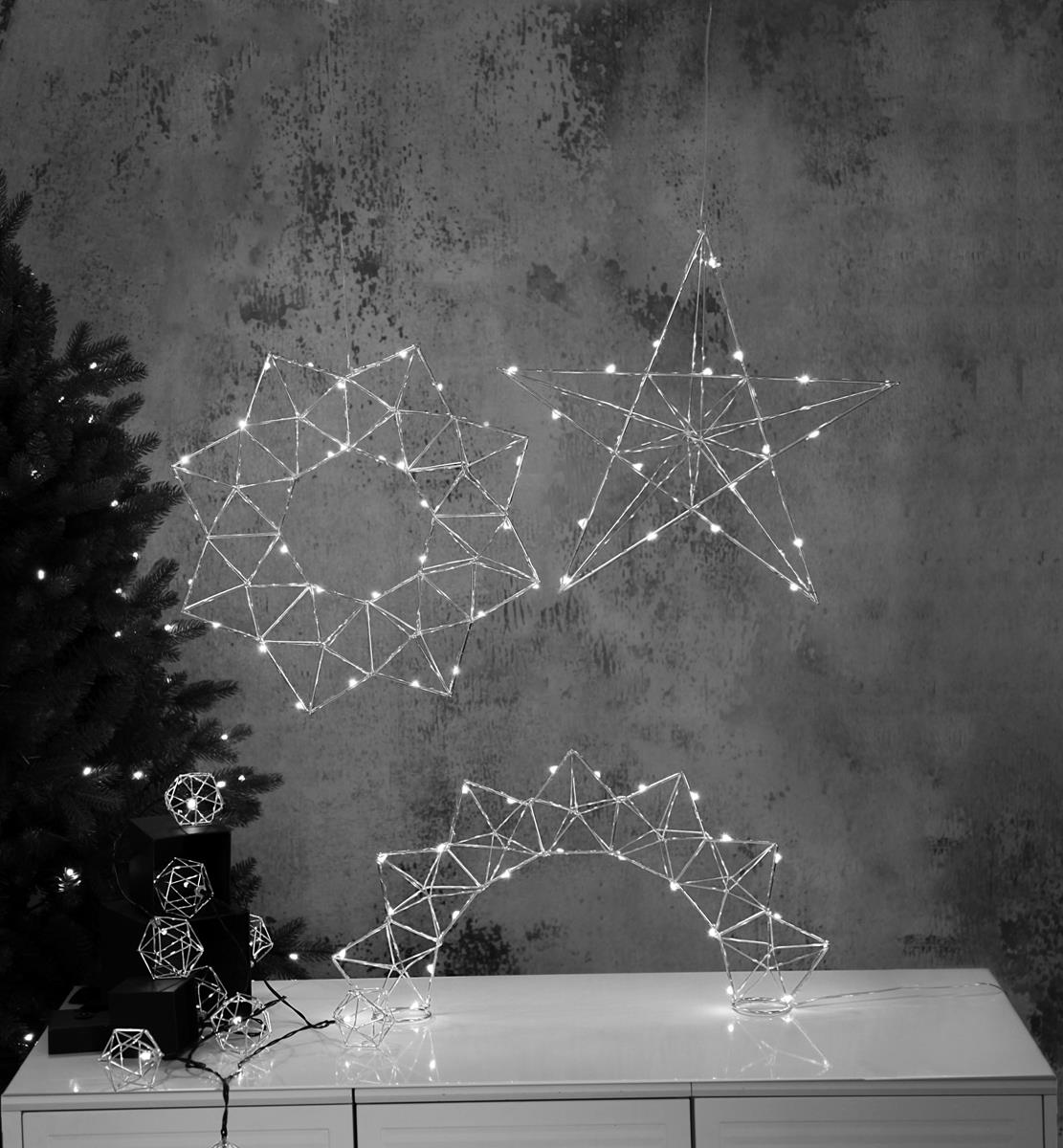 LED-Drahtstern "Edge" - hängend - 30 warmweiße LEDs - Ø: 40cm - silber