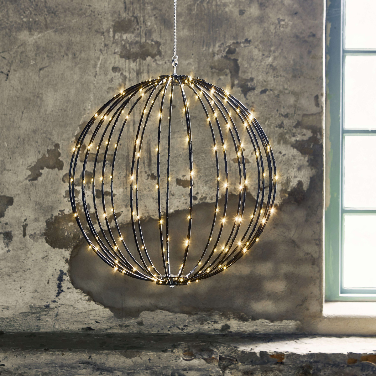LED 3D Designkugel "Mounty" - D: 50cm - 198 warmweiße LED - 8 Funktionen - faltbar - schwarz
