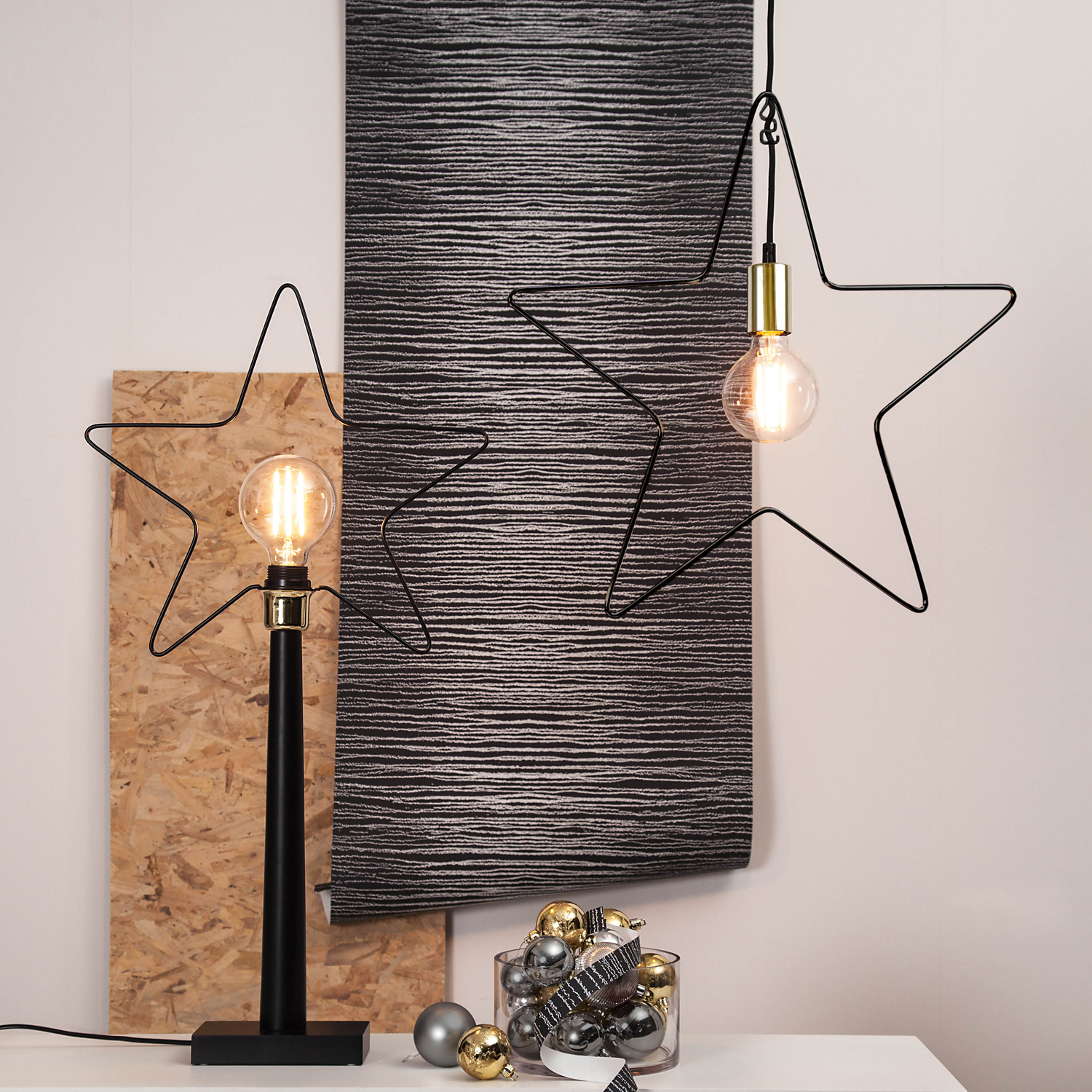 Lampenhalterung Stern - Hängestern - Dekoleuchte - 5-zackig - inkl. E27 Fassung - H:50cm - schwarz