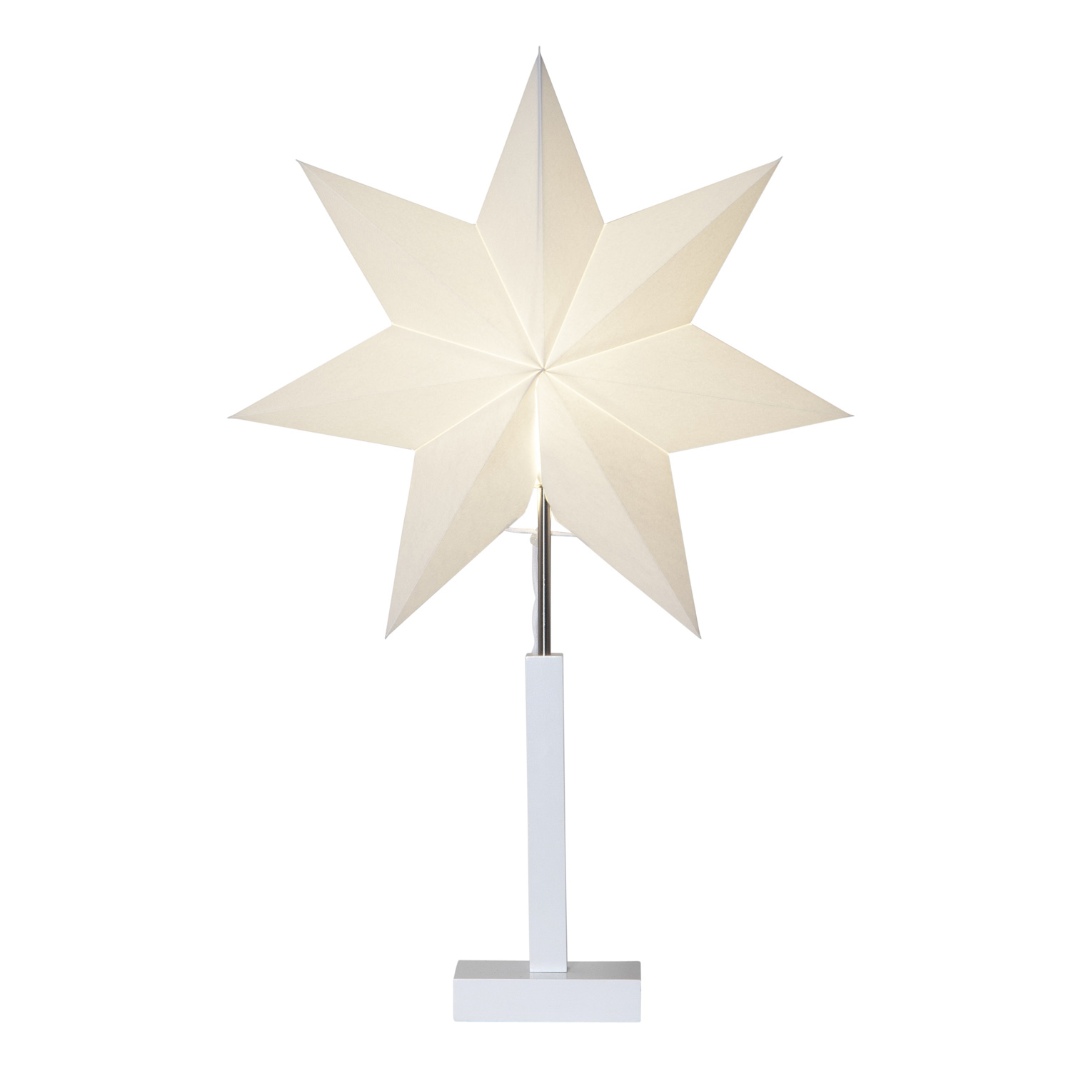 Papierstern/Stehleuchte "Karo" - stehend - 7-zackig - Ø 43cm, H: 70cm - E14 Fassung - weiß