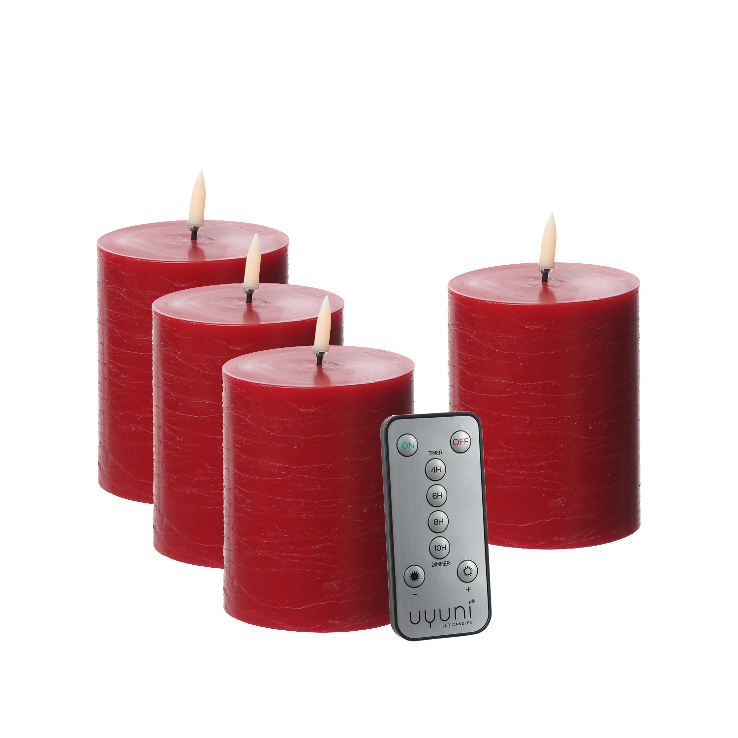 LED Kerzenset PIA - Rustik-Optik - H: 10cm - inkl. Batterien und Fernbedienung - rot - 4er Set