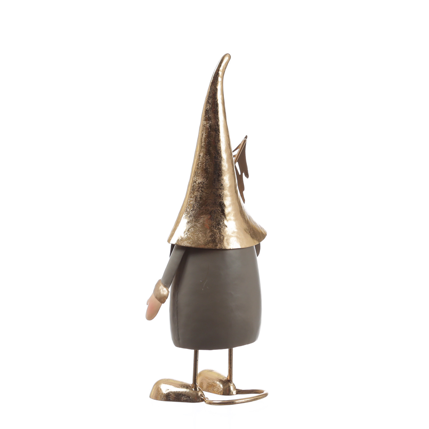 Weihnachtswichtel NILS mit Baum - Dekofigur aus Metall - H: 35cm - gold, grau