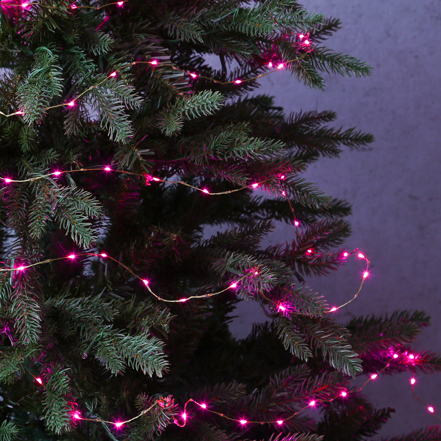 LED Drahtlichterkette Compact - 378 pink-/bernsteinfarbene LED - L: 6m - 8 Funkt. - Trafo - gold
