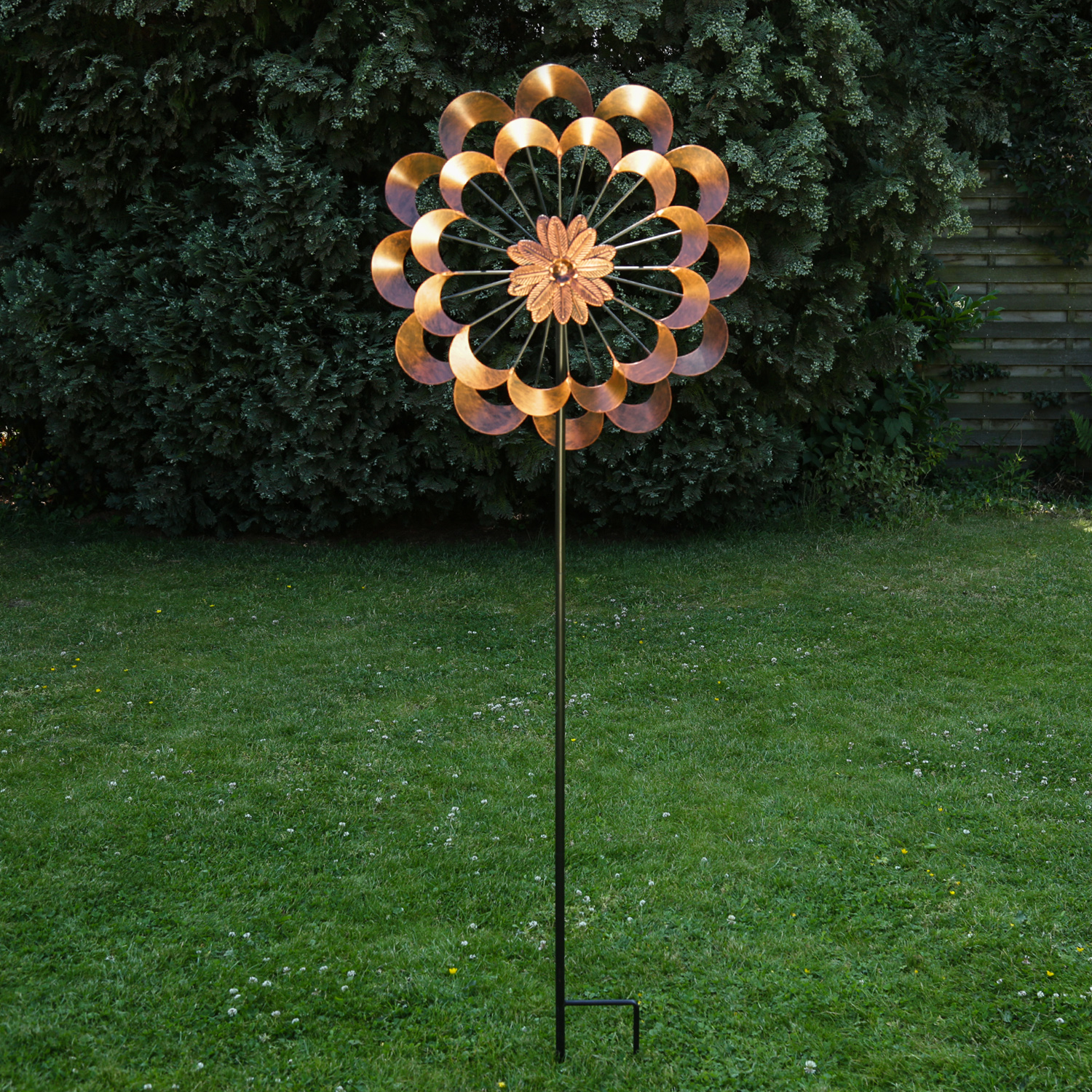 Doppel Windrad ANTIK - Gartendeko - Metall - Erdspieß - H: 1,80m - kupferfarben